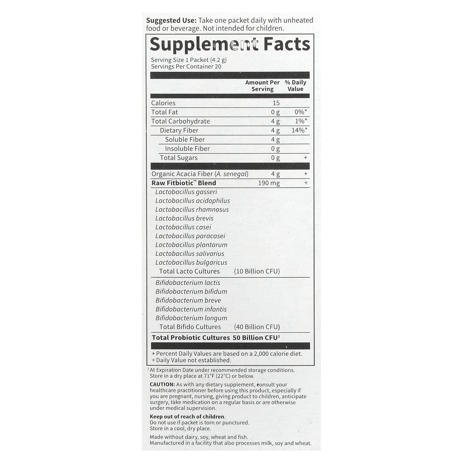 Пробиотик Garden of Life Dr. Formulated Fitbiotic™, без вкуса, оттенок 20 Packets, 50 млрд КОЕ, 4.2 г, саше — фото 2