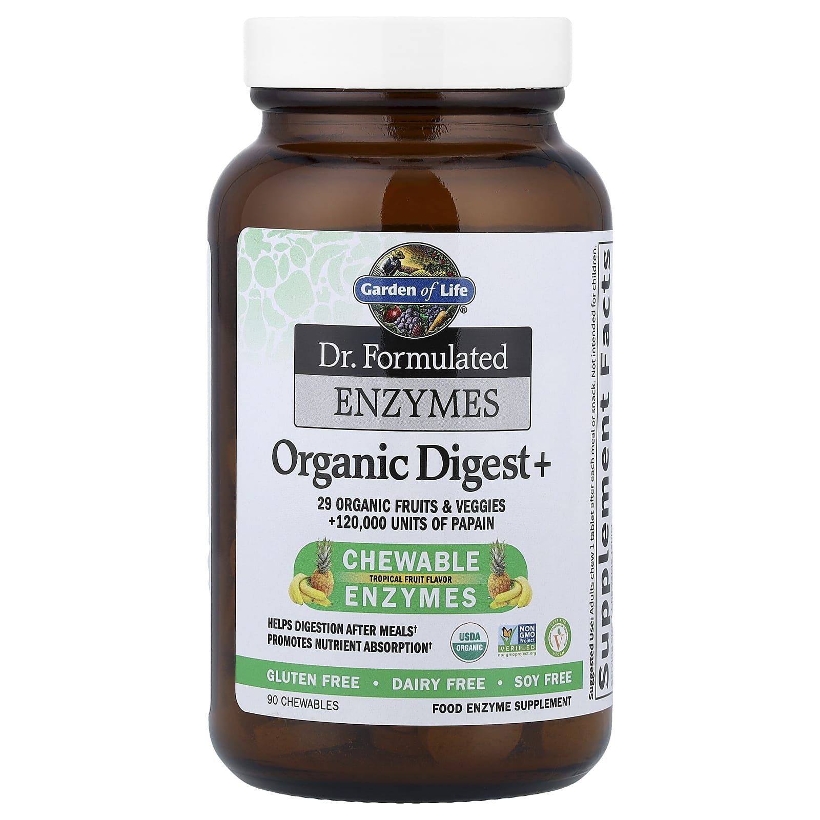 Ферменты Garden of Life Dr. Formulated Organic Digest+ Tropical Fruit, 90 жевательных таблеток