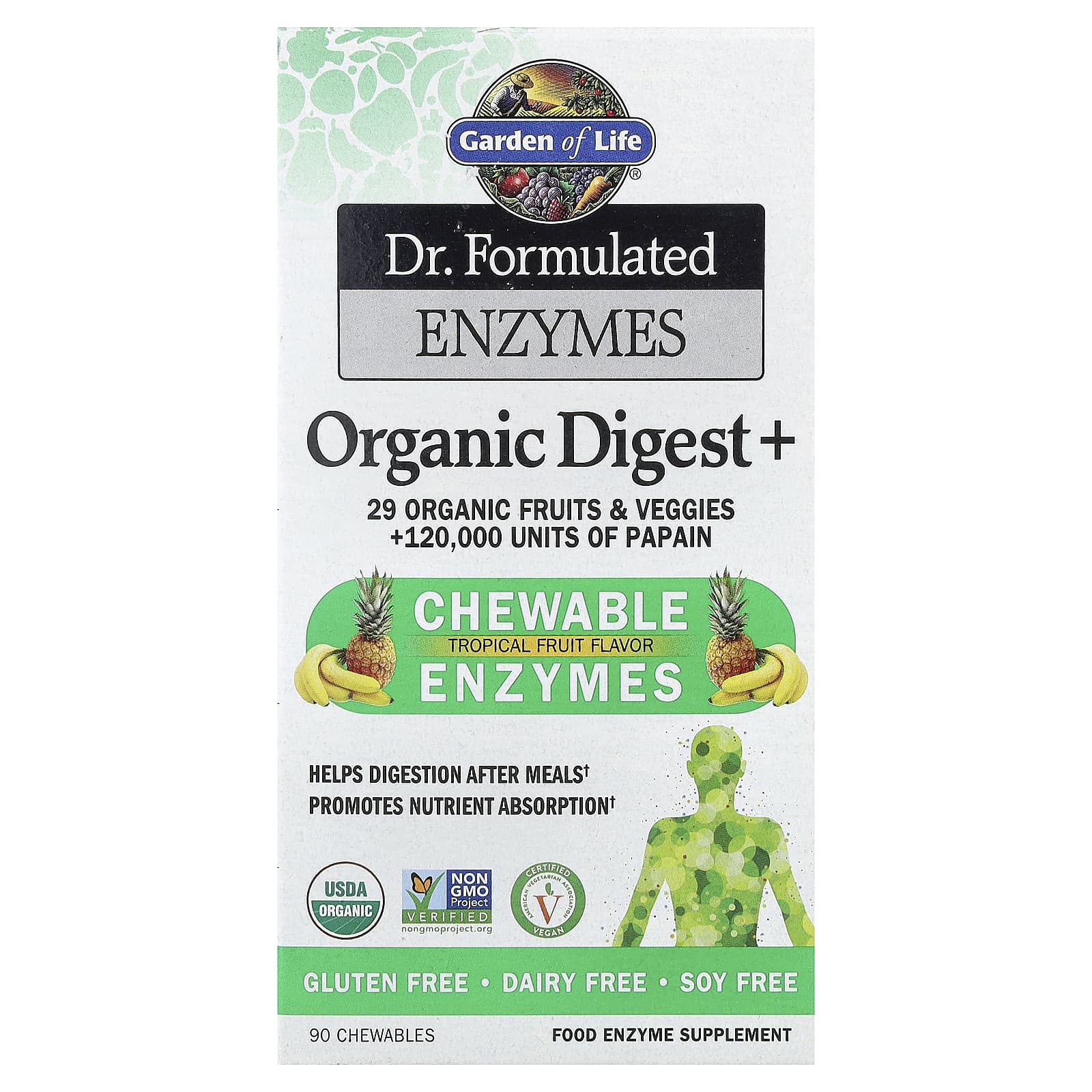 Ферменты Garden of Life Dr. Formulated Organic Digest+ Tropical Fruit, 90 жевательных таблеток — фото 2