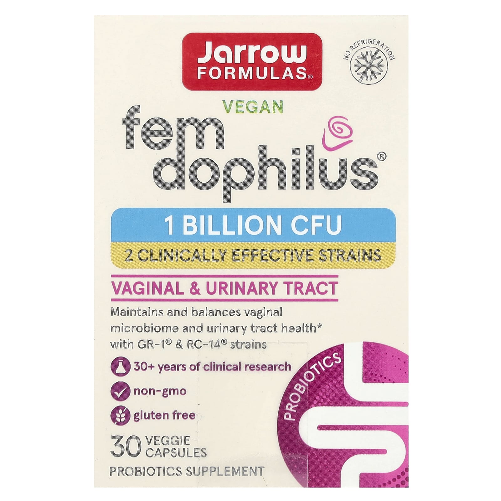 Пробиотик Jarrow Formulas Vegan Fem®, 1 млрд КОЕ, 30 растительных капсул — фото 2