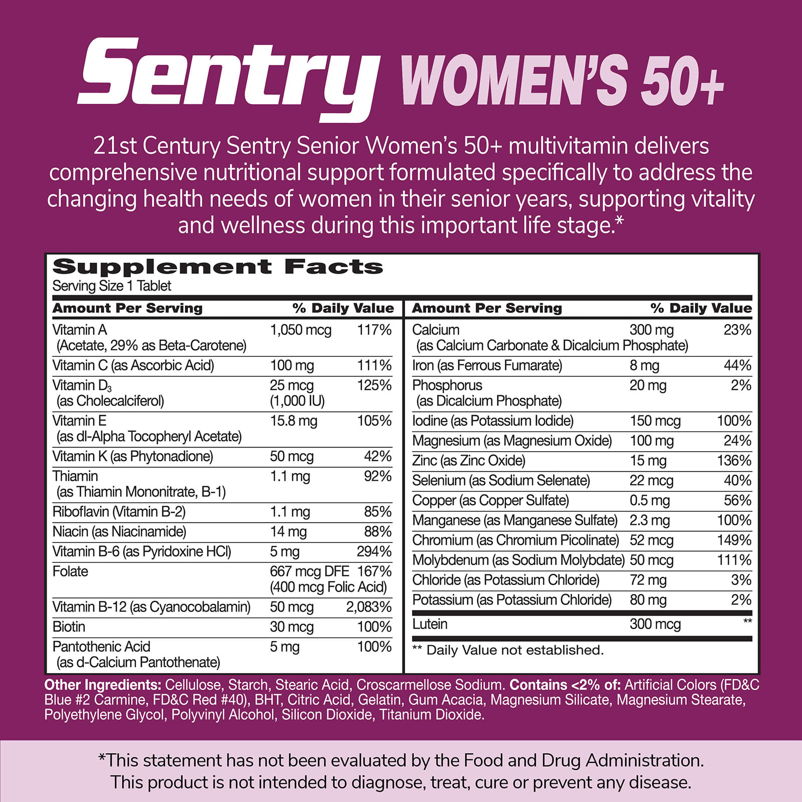 Мультивитамины 21st Century Sentry Senior Women's 50+ & Multimineral Supplement, 100 таблеток — фото 4