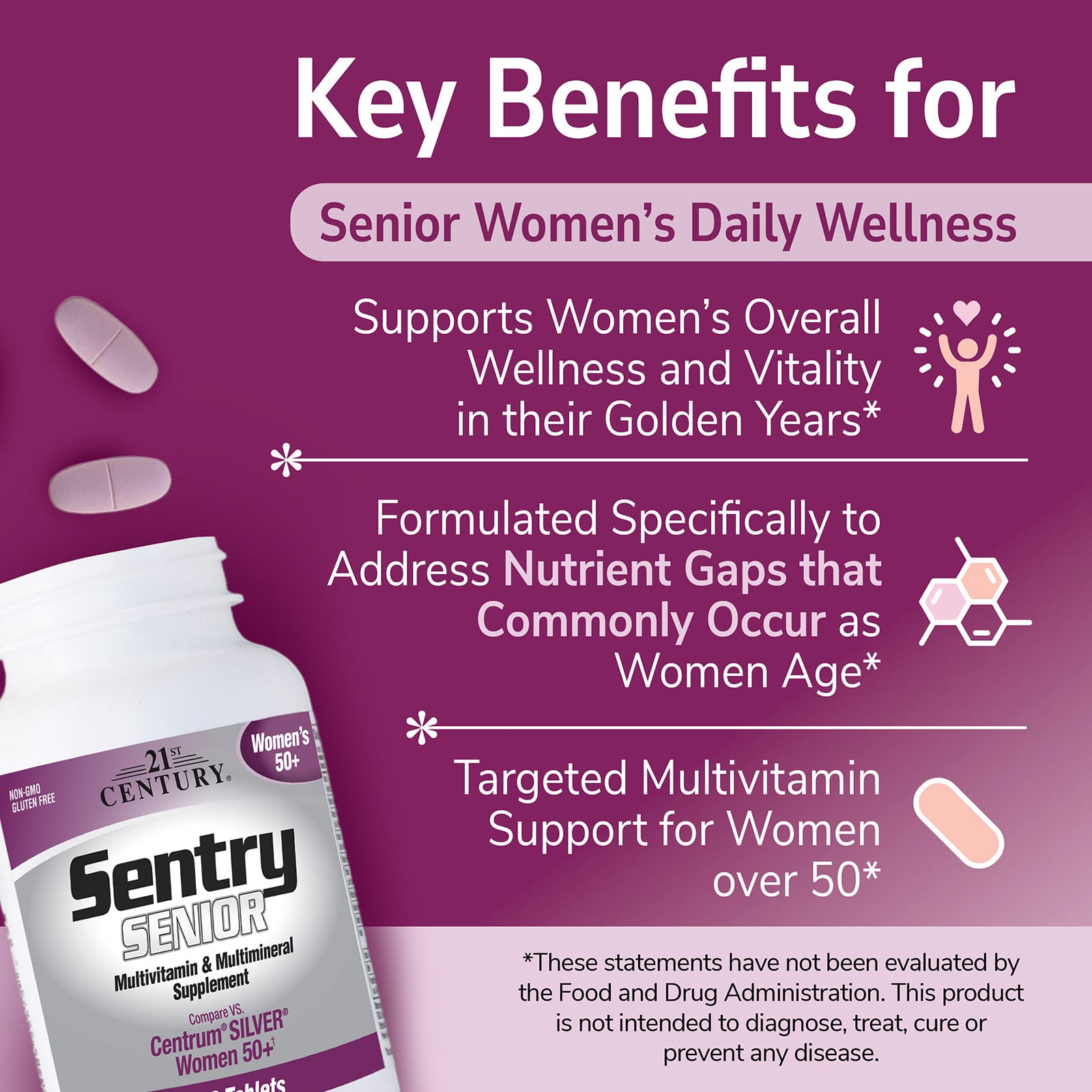 Мультивитамины 21st Century Sentry Senior Women's 50+ & Multimineral Supplement, 100 таблеток — фото 5