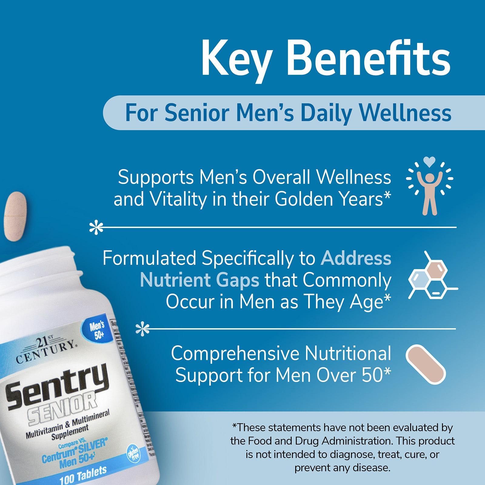 Мультивитамины 21st Century Sentry Senior Men's 50+ & Multimineral Supplement, 100 таблеток — фото 5