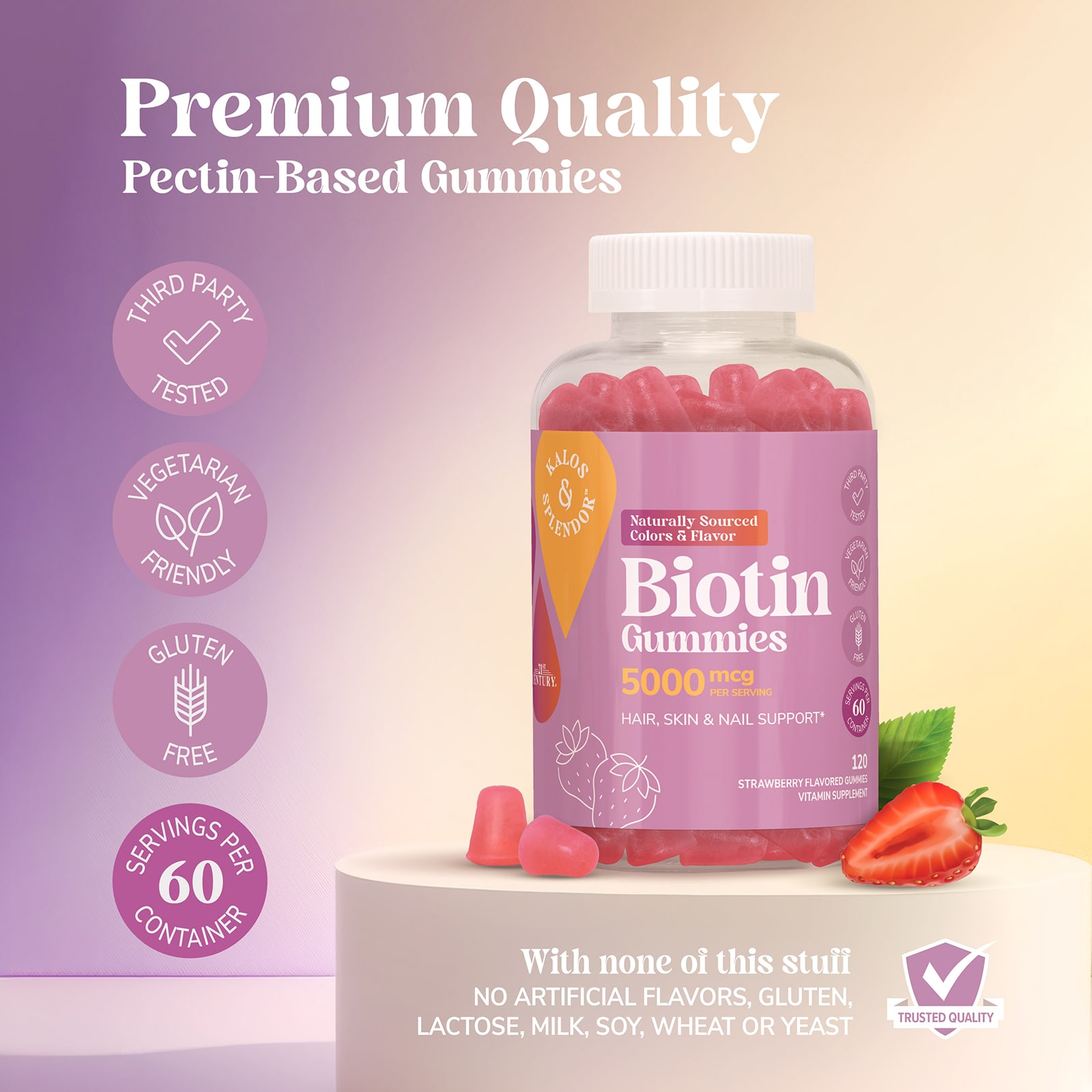Биотин 21st Century Gummies, вкус Strawberry, 2500 мкг, 120 жевательных пастилок — фото 5