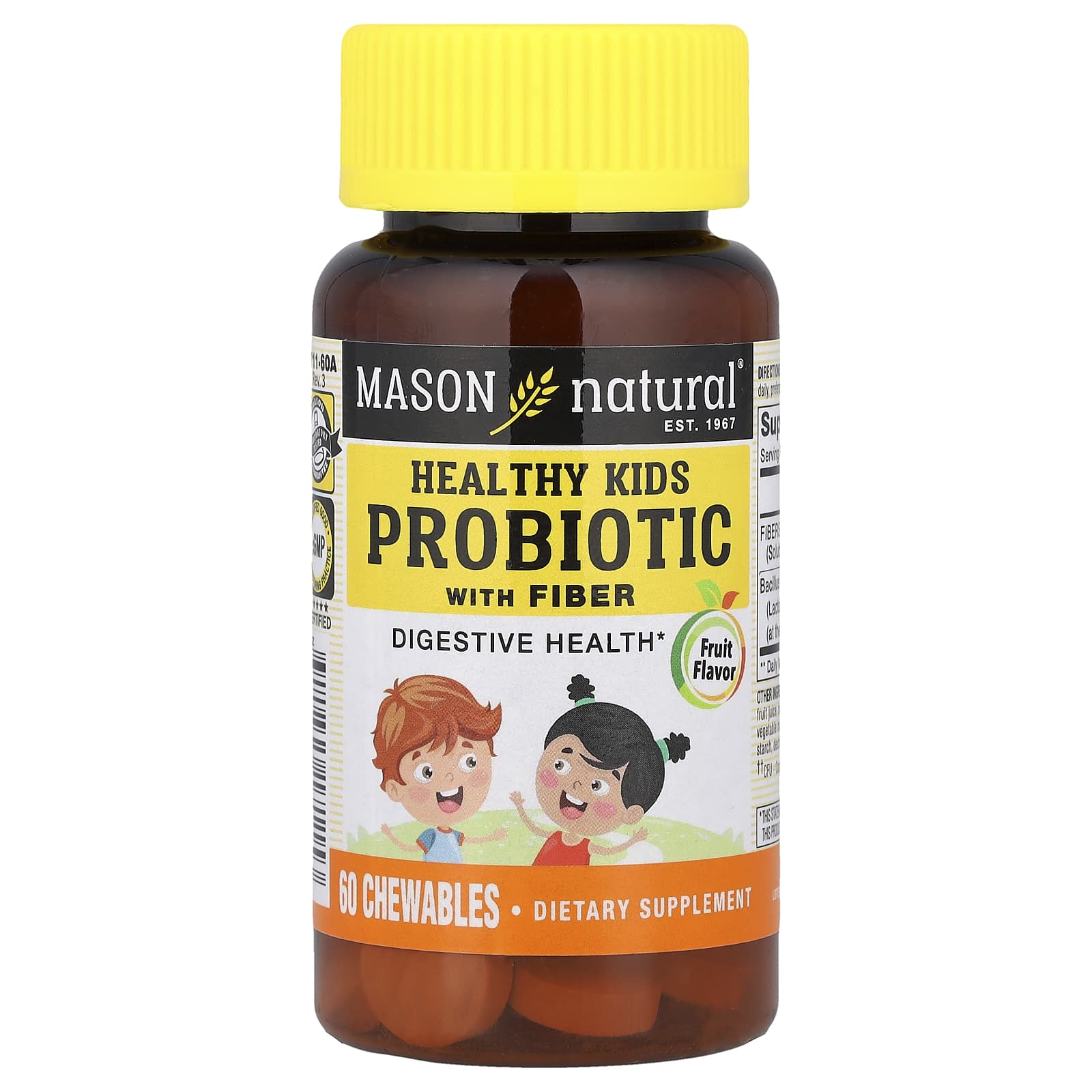 Детский пробиотик Mason Natural Healthy with Fiber Fruit, 60 жевательных таблеток
