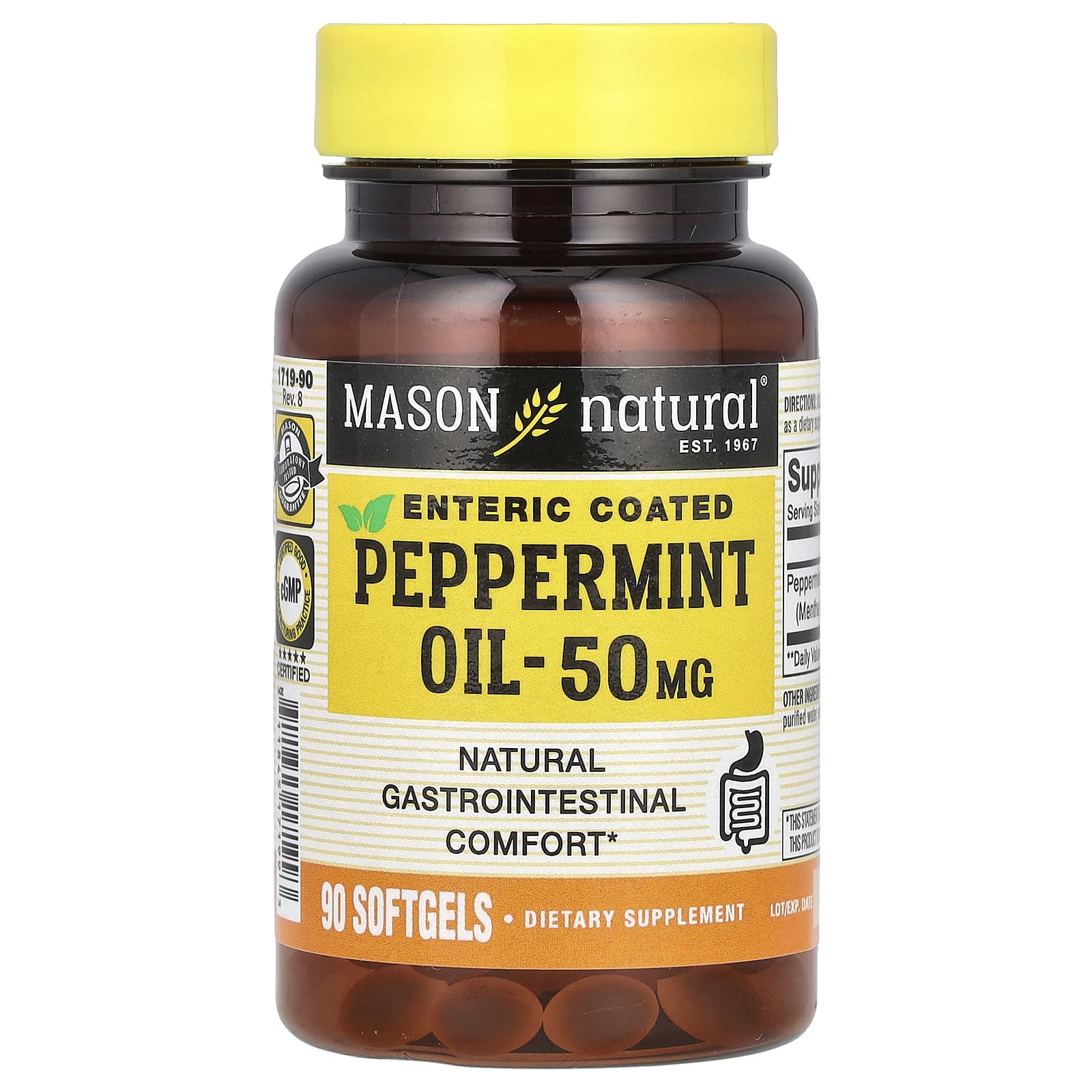 Масло мяты перечной Mason Natural, 50 мг, 90 мягких капсул