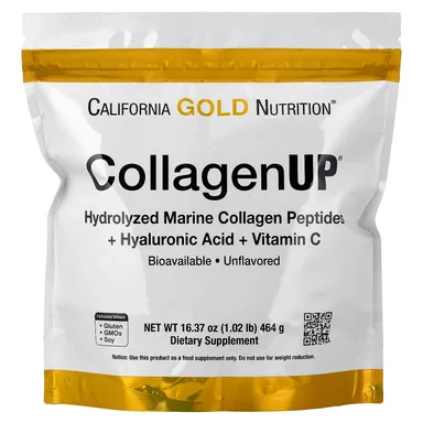 Фото товара: Гиалуроновая кислота California Gold Nutrition CollagenUP® Hydrolyzed Marine Collagen Peptides with and Vitamin C, без вкуса, 464 г, 1.