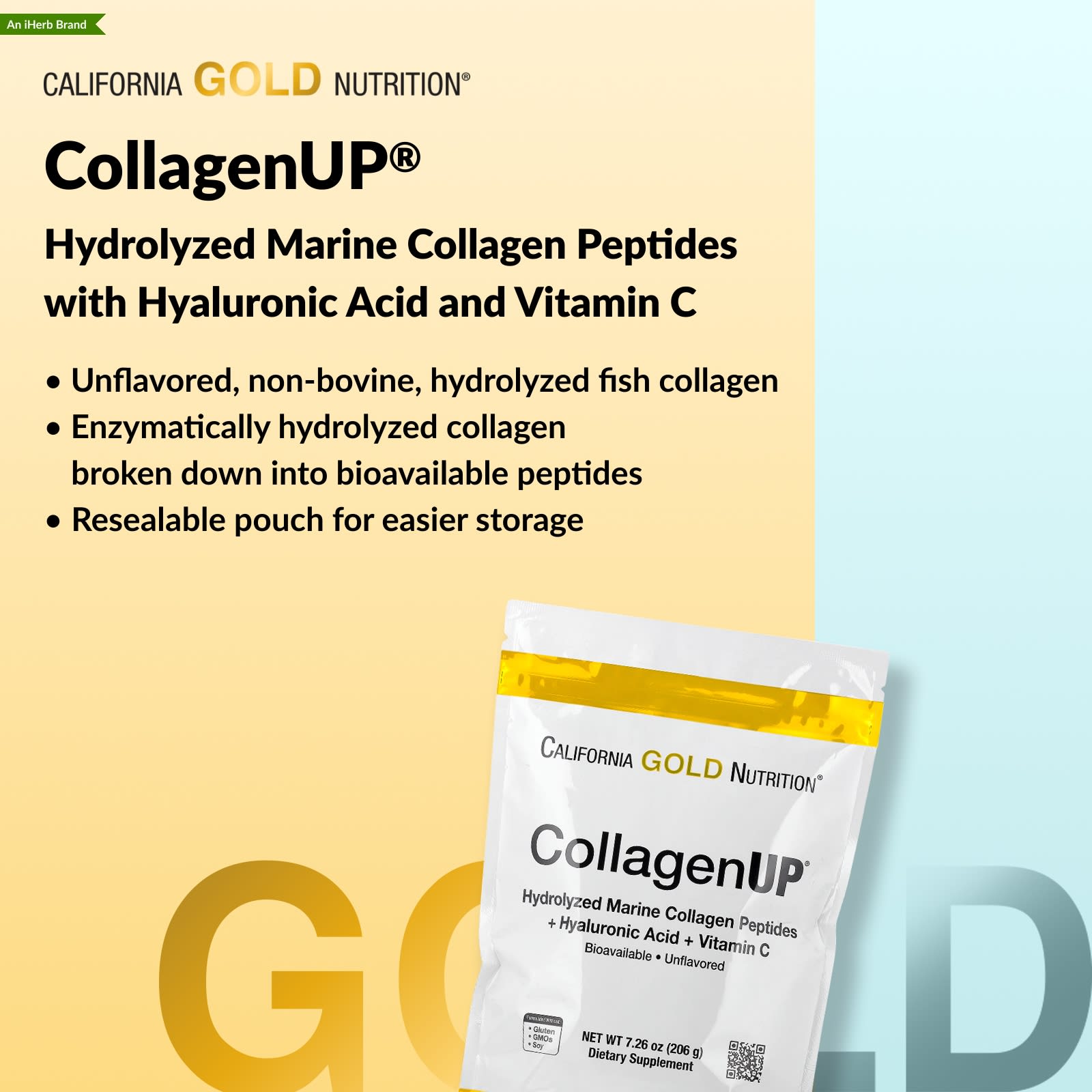 Гиалуроновая кислота California Gold Nutrition CollagenUP® Hydrolyzed Marine Collagen Peptides with and Vitamin C, без вкуса, 464 г, 1. — фото 6
