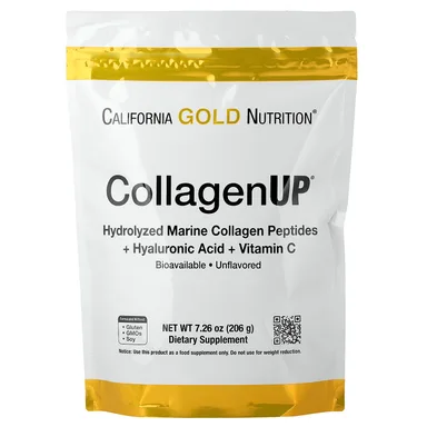 Фото товара: Гиалуроновая кислота California Gold Nutrition CollagenUP® Hydrolyzed Marine Collagen Peptides with and Vitamin C, без вкуса, 206 г