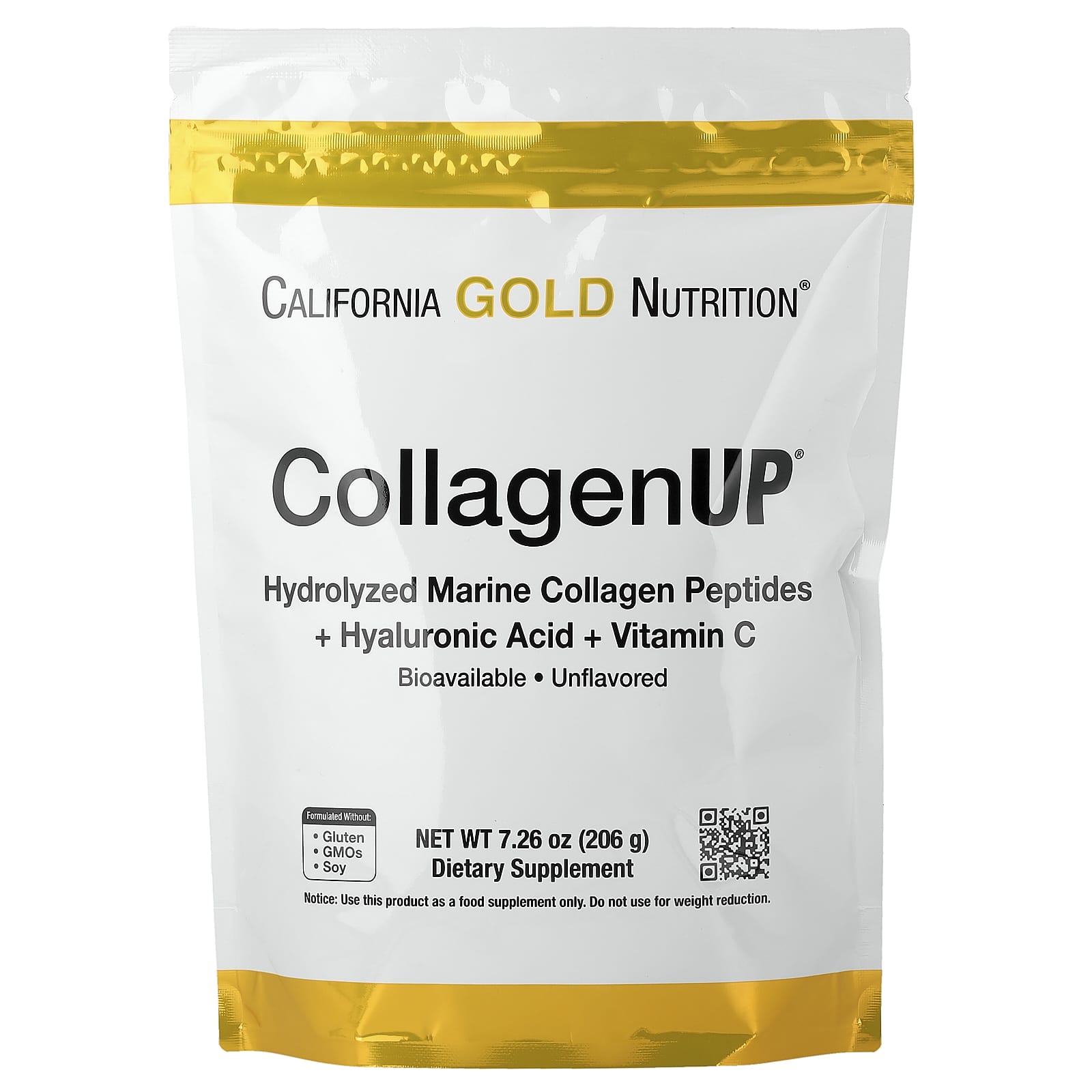 Гиалуроновая кислота California Gold Nutrition CollagenUP® Hydrolyzed Marine Collagen Peptides with and Vitamin C, без вкуса, 206 г — фото 1