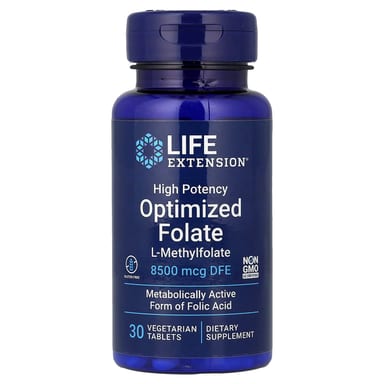 Фолат Life Extension Optimized High Potency DFE, 8500 мкг, 30 растительных таблеток