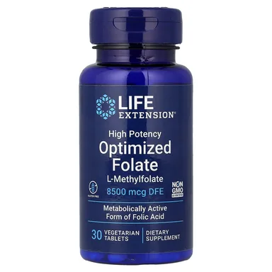 Фото товара: Фолат Life Extension Optimized High Potency DFE, 8500 мкг, 30 растительных таблеток
