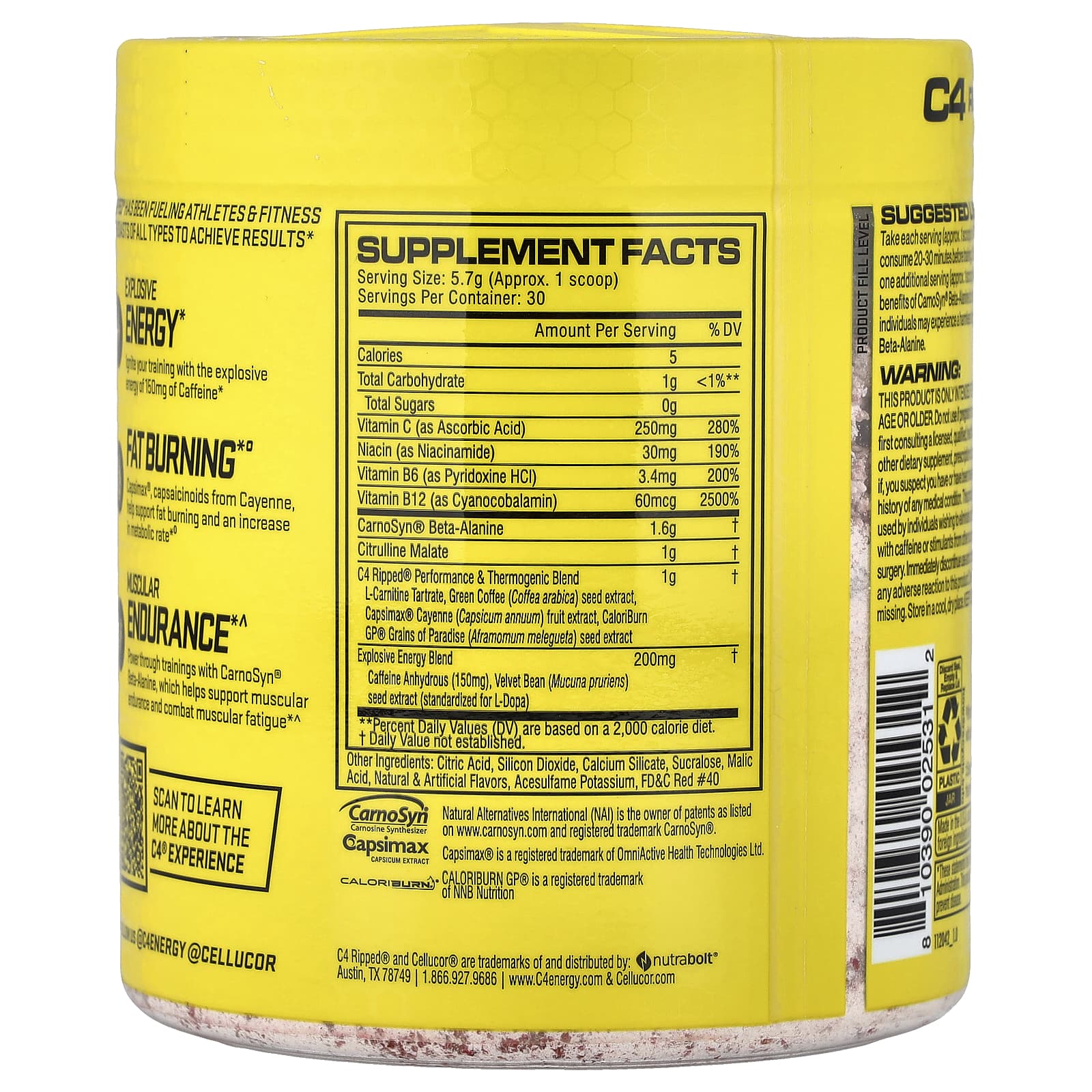 Предтренировочный комплекс C4 / Cellucor Ripped®, вкус Cherry Limeade, 171 г — фото 2