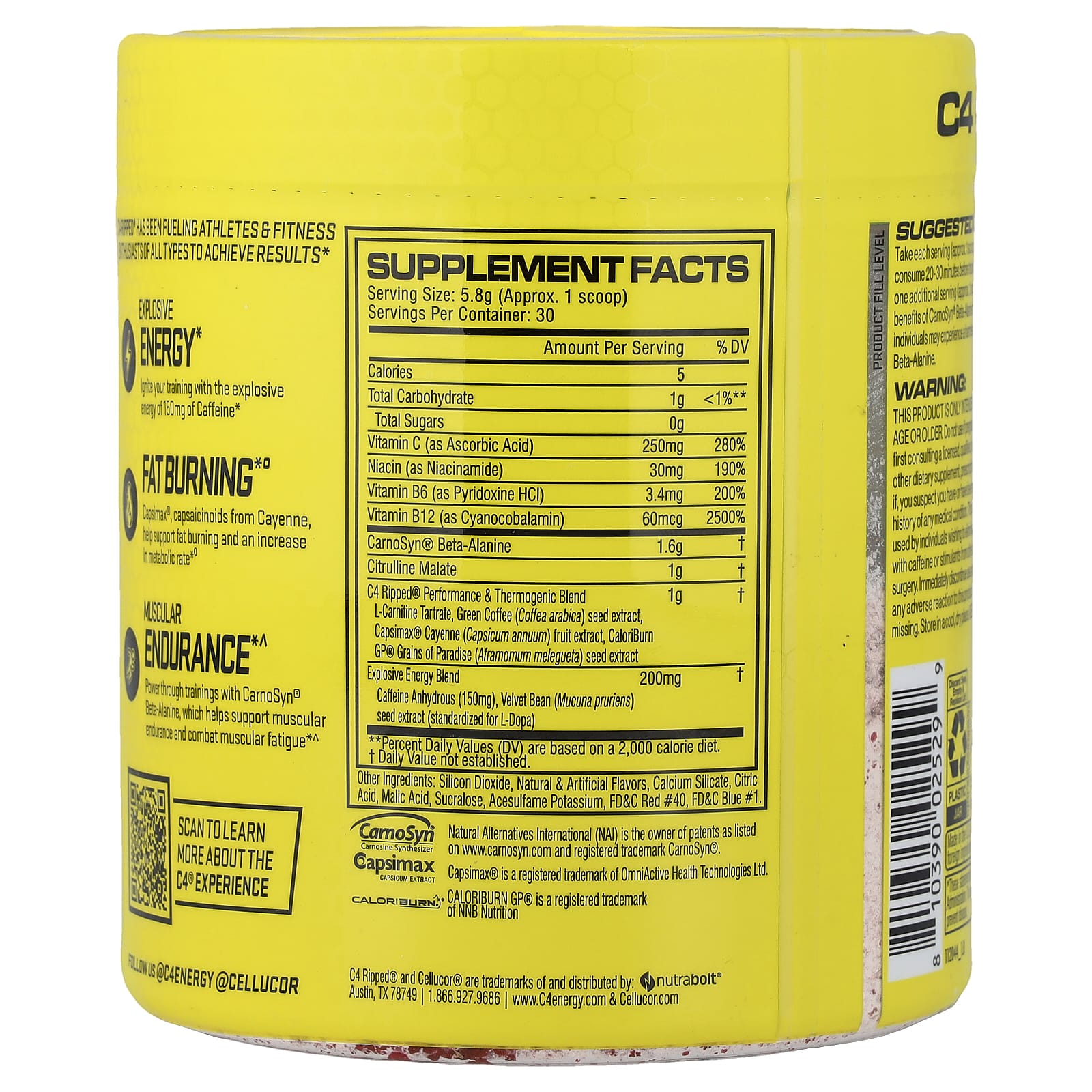 Предтренировочный комплекс C4 / Cellucor C4 Ripped®, вкус Raspberry Lemonade, 174 г — фото 2