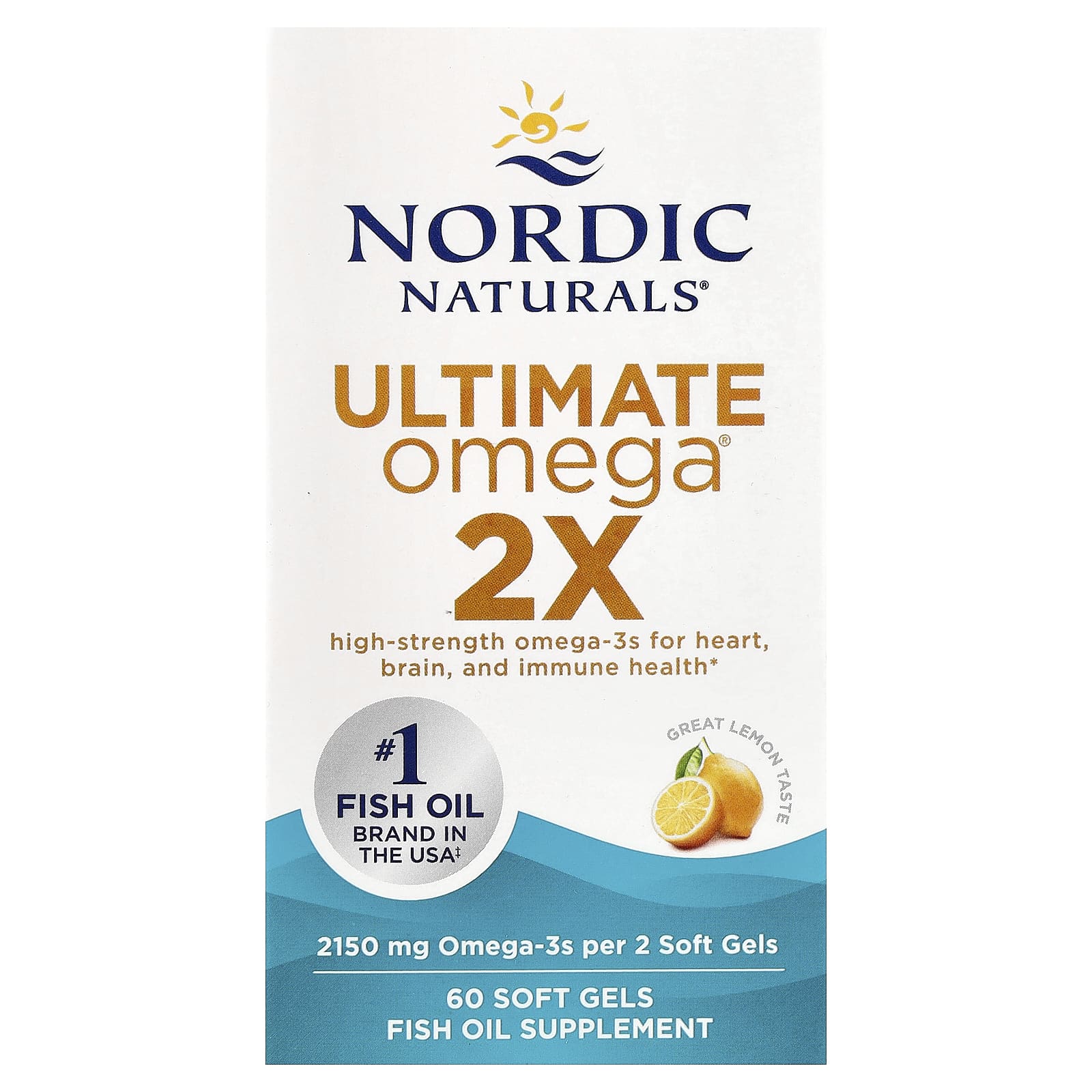 Омега-3 Ultimate Omega Nordic Naturals® 2X, вкус Lemon, 1075 мг, 60 мягких капсул — фото 2