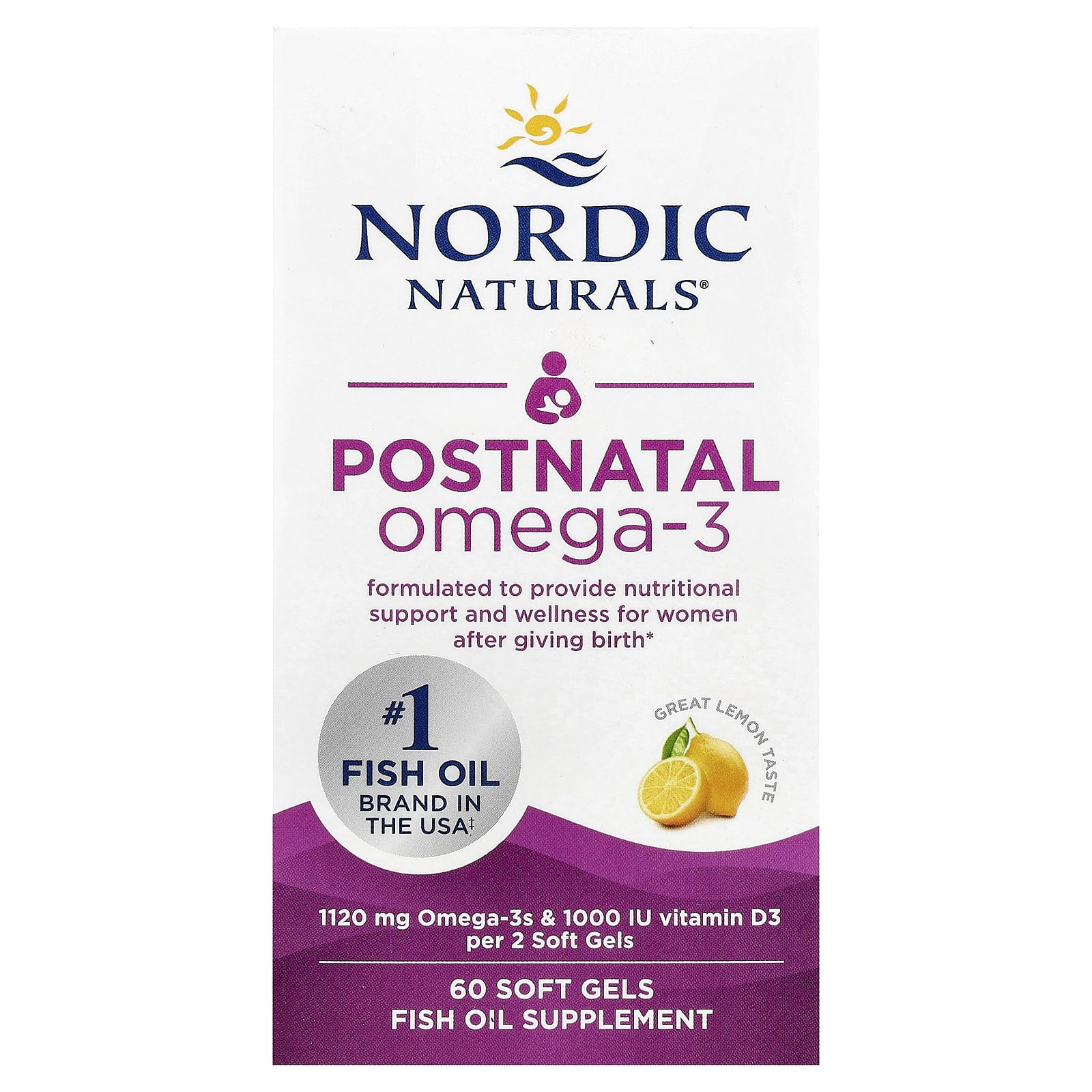 Омега-3 Nordic Naturals Postnatal, вкус Lemon, 60 мягких капсул — фото 2