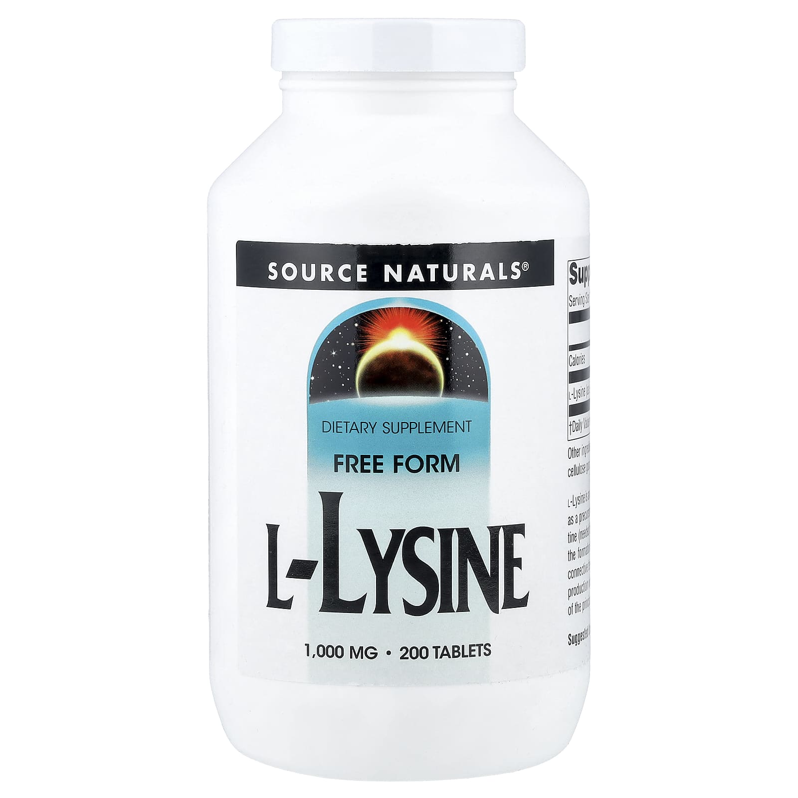 L-лизин Source Naturals L-Lysine, 1000 мг, 200 таблеток