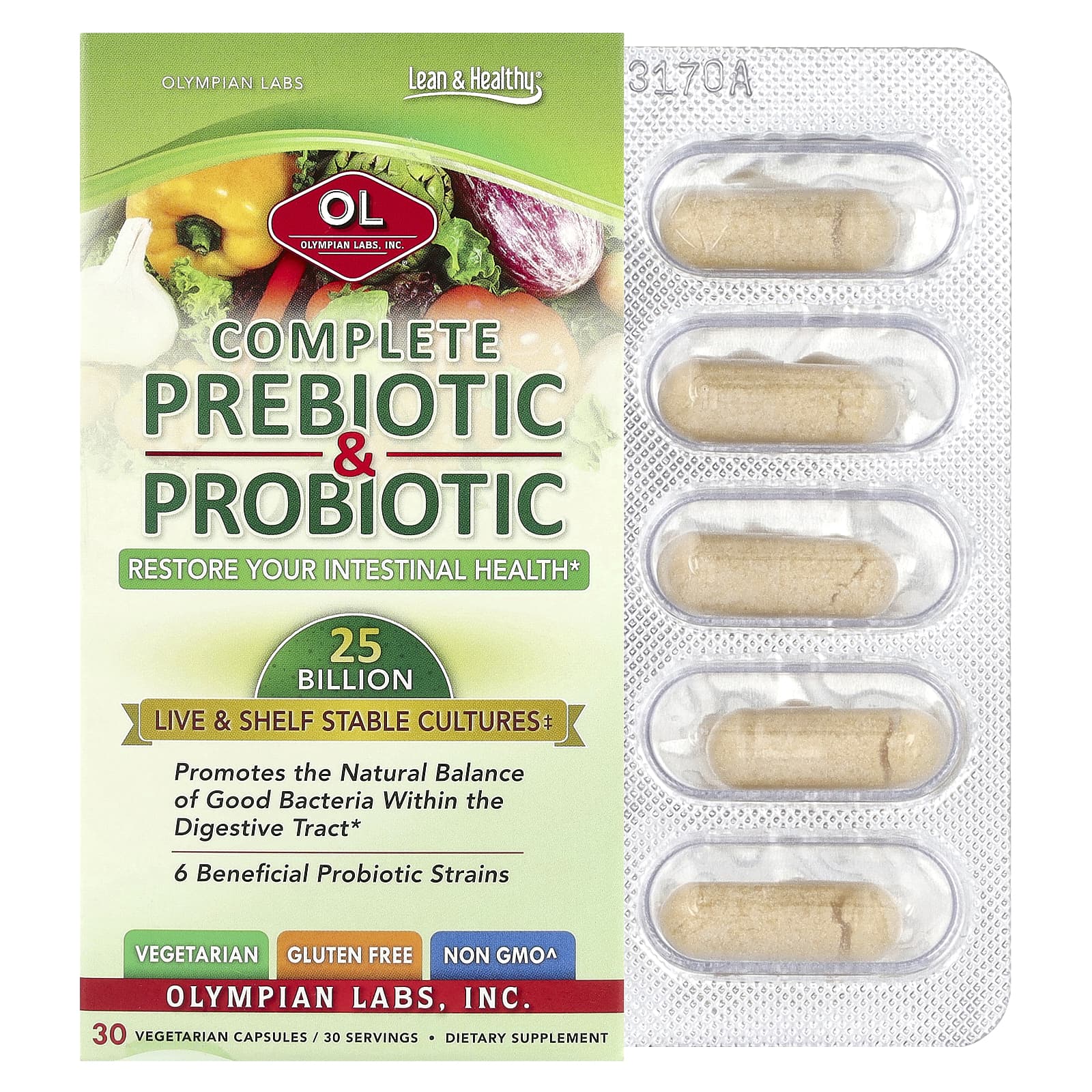 Пребиотик Olympian Labs Complete & Probiotic, 30 растительных капсул