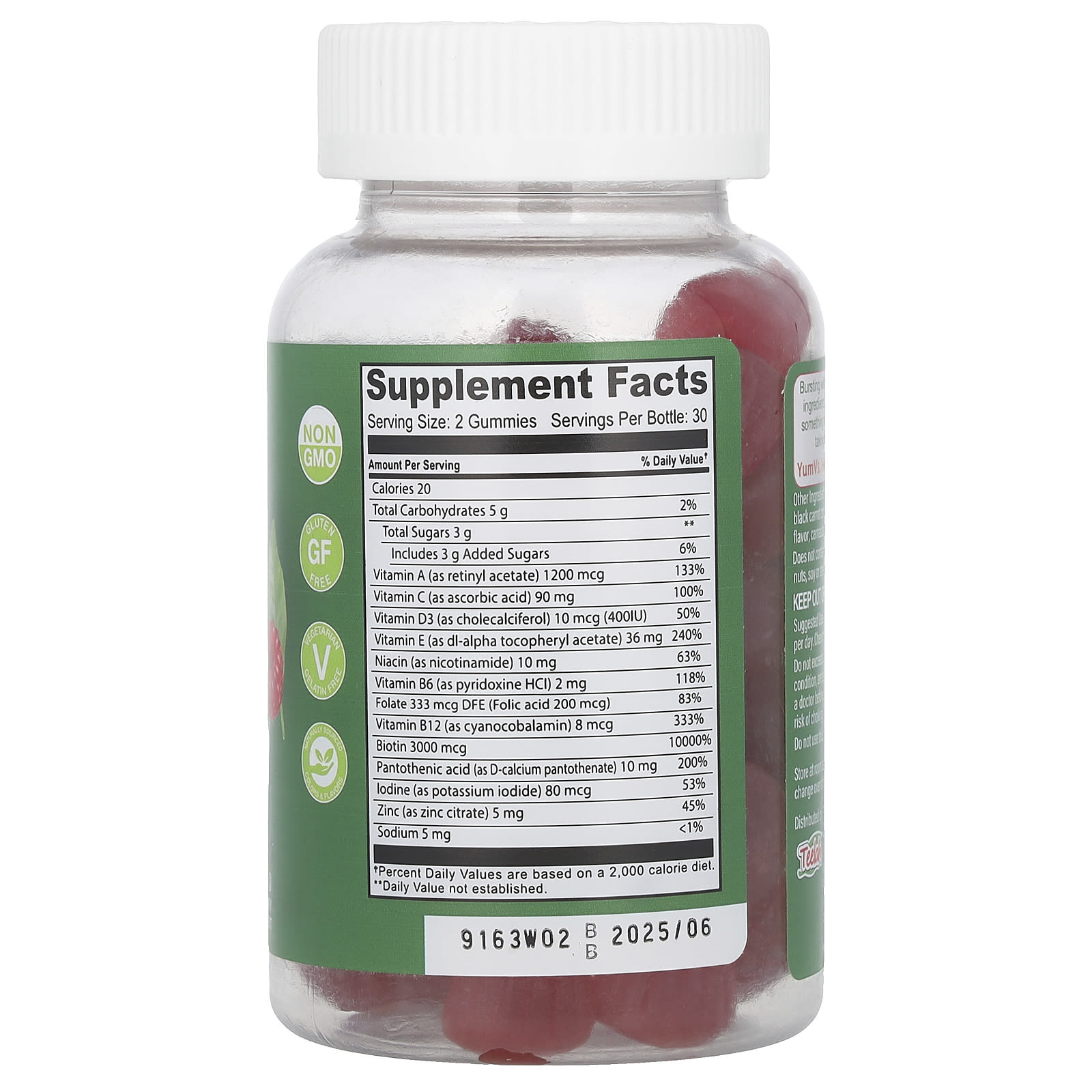 Биотин YumVs Multi For Teens Gummies with & Antioxidants, вкус Raspberry, 60 жевательных пастилок — фото 2