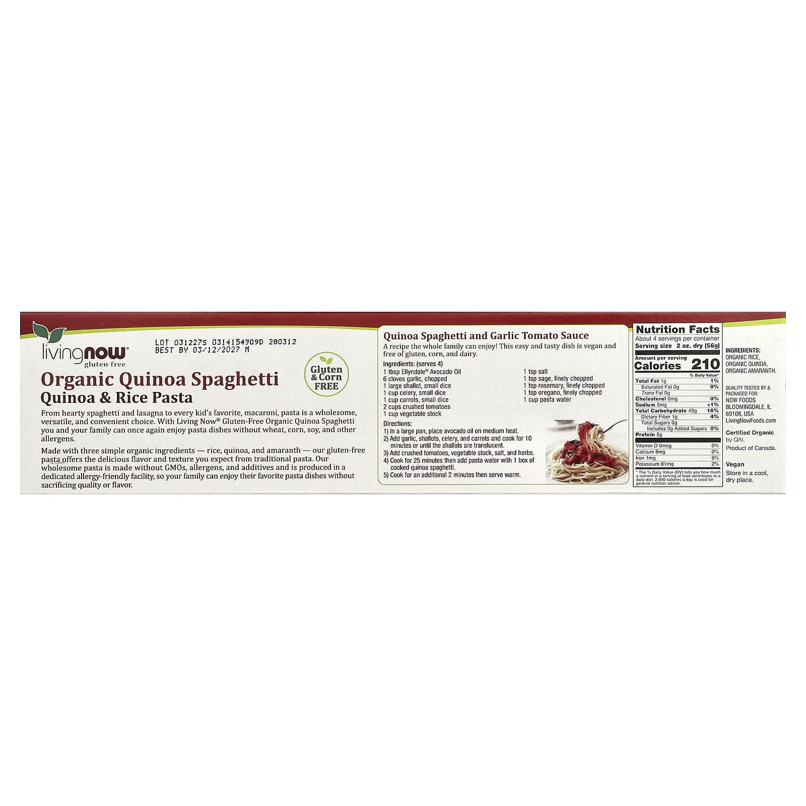 Киноа NOW Foods Living NOW® Spaghetti, 227 г — фото 2