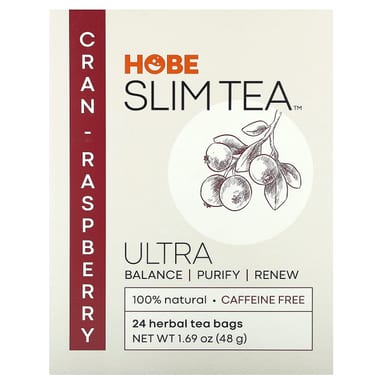 Травяной чай Hobe Labs Ultra Slim Tea 24 Bags, без кофеина, Cran-Raspberry, 48 г, чайные пакетики