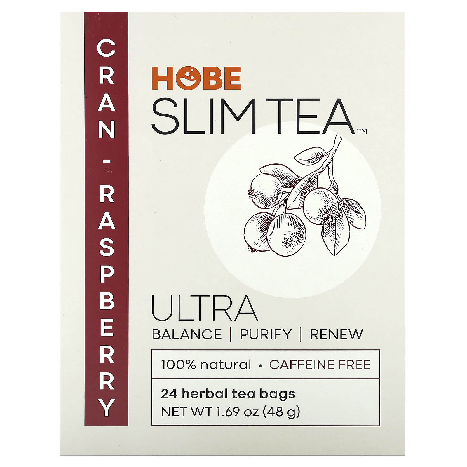 Травяной чай Hobe Labs Ultra Slim Tea 24 Bags, без кофеина, вкус Cran-Raspberry, 48 г, чайные пакетики — фото 2