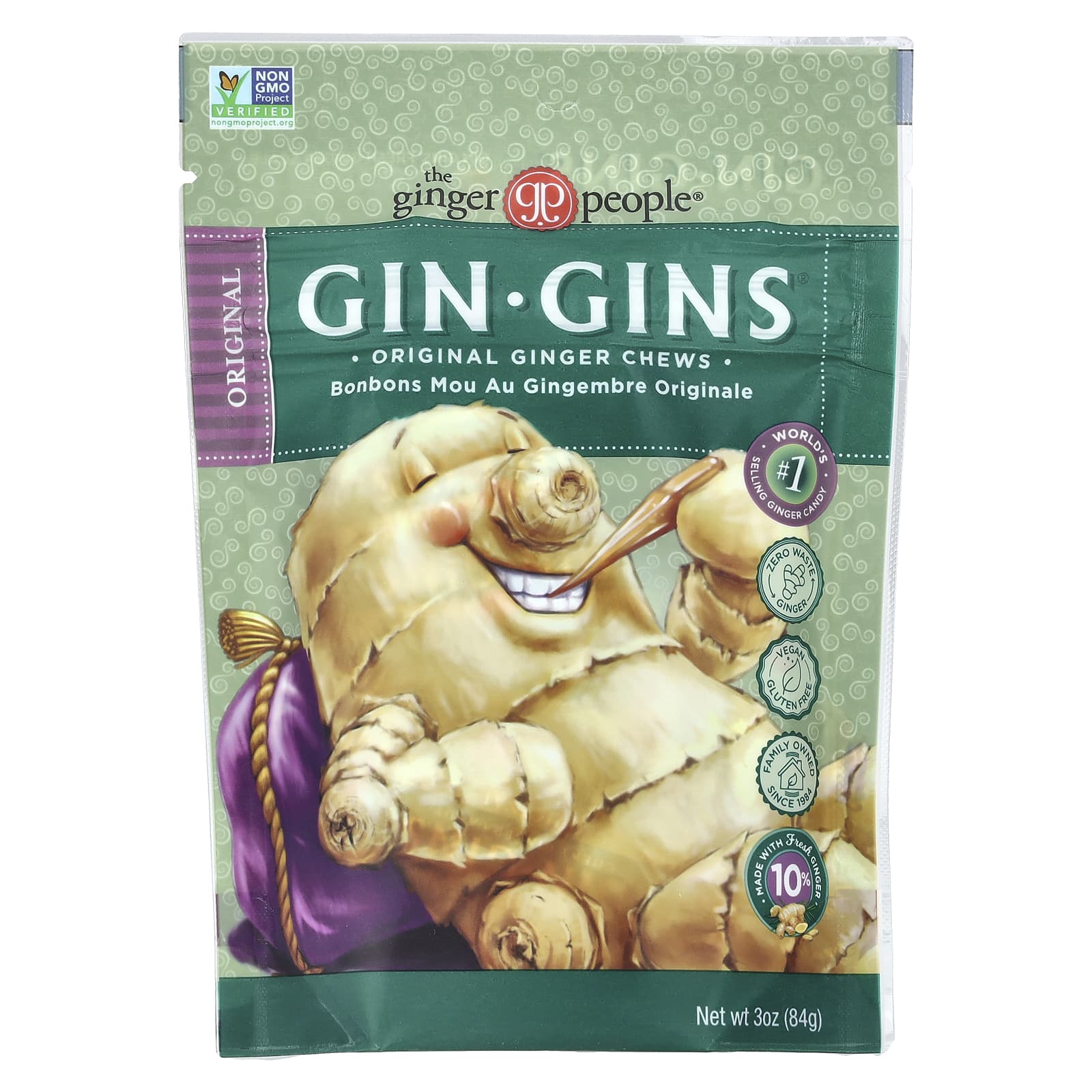 Имбирь The Ginger People Gin Gins® Chews Original, 84 г, жевательные добавки