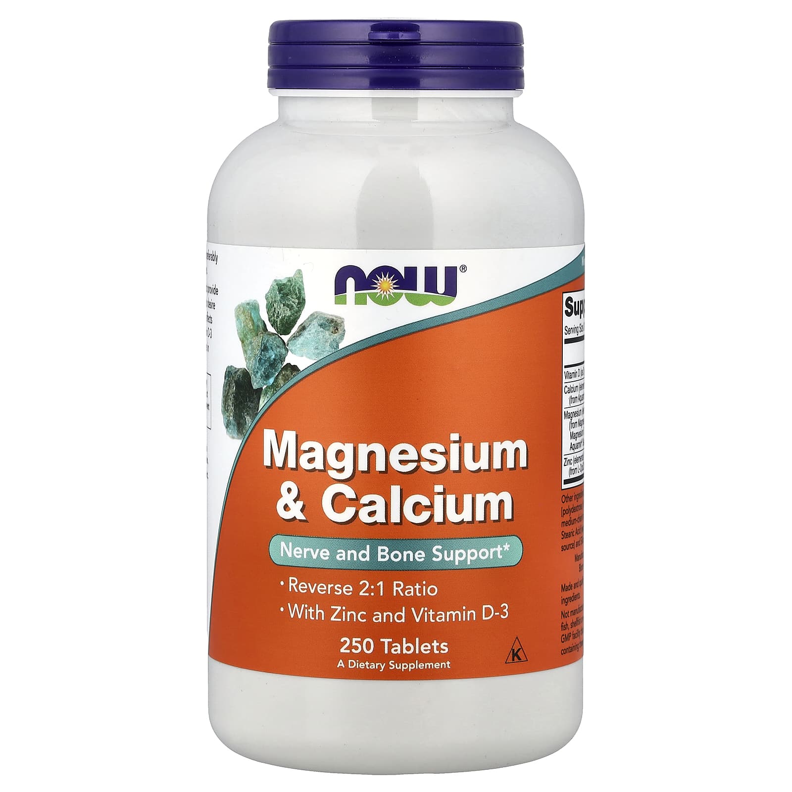 Витамин D3 NOW Foods Magnesium & Calcium With Zinc and, 250 таблеток