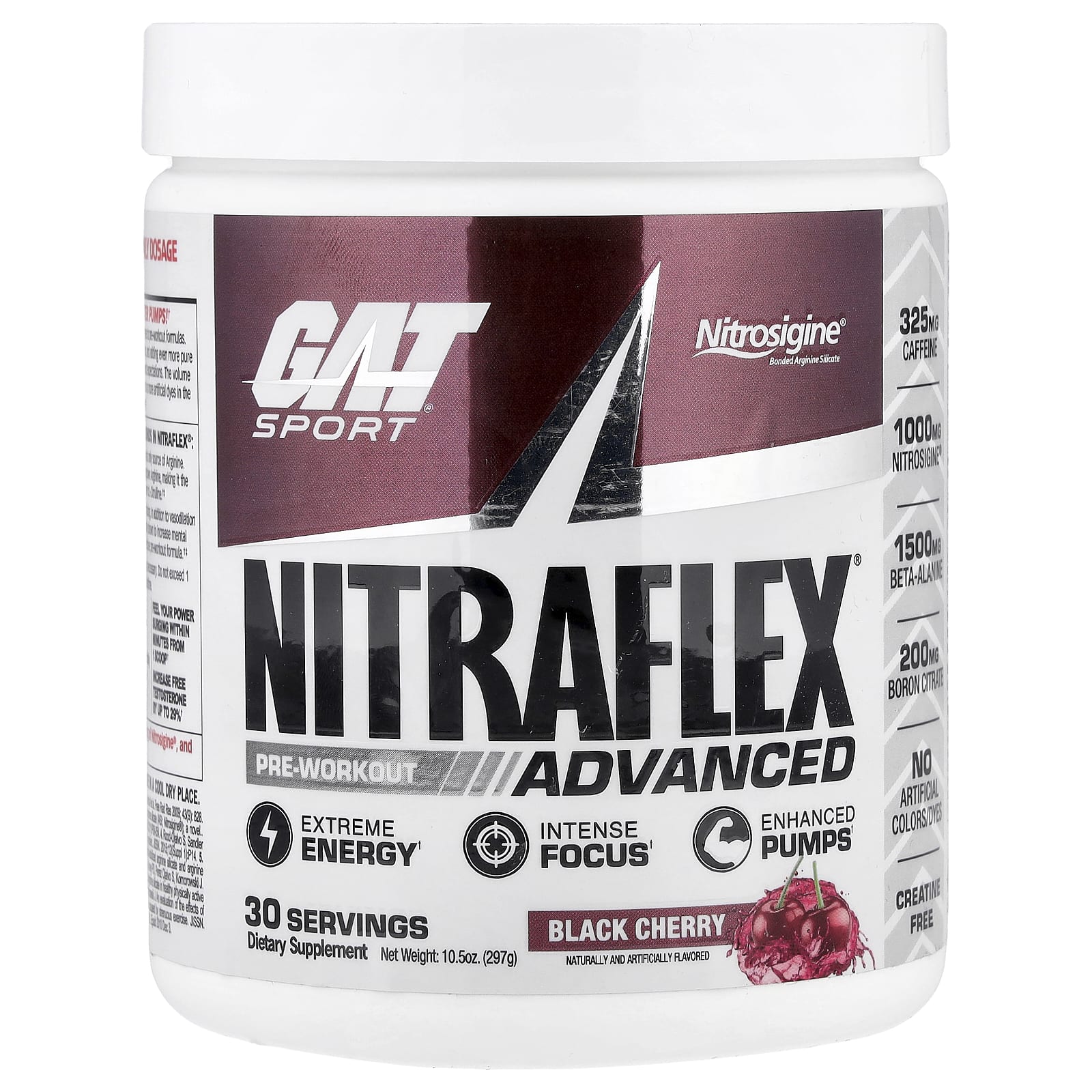 Предтренировочный комплекс GAT Sport NITRAFLEX® Advanced, вкус Black Cherry, 297 г