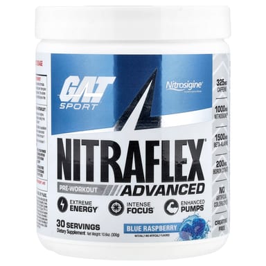 Предтренировочный комплекс GAT Sport NITRAFLEX® Advanced, вкус Blue Raspberry, 300 г