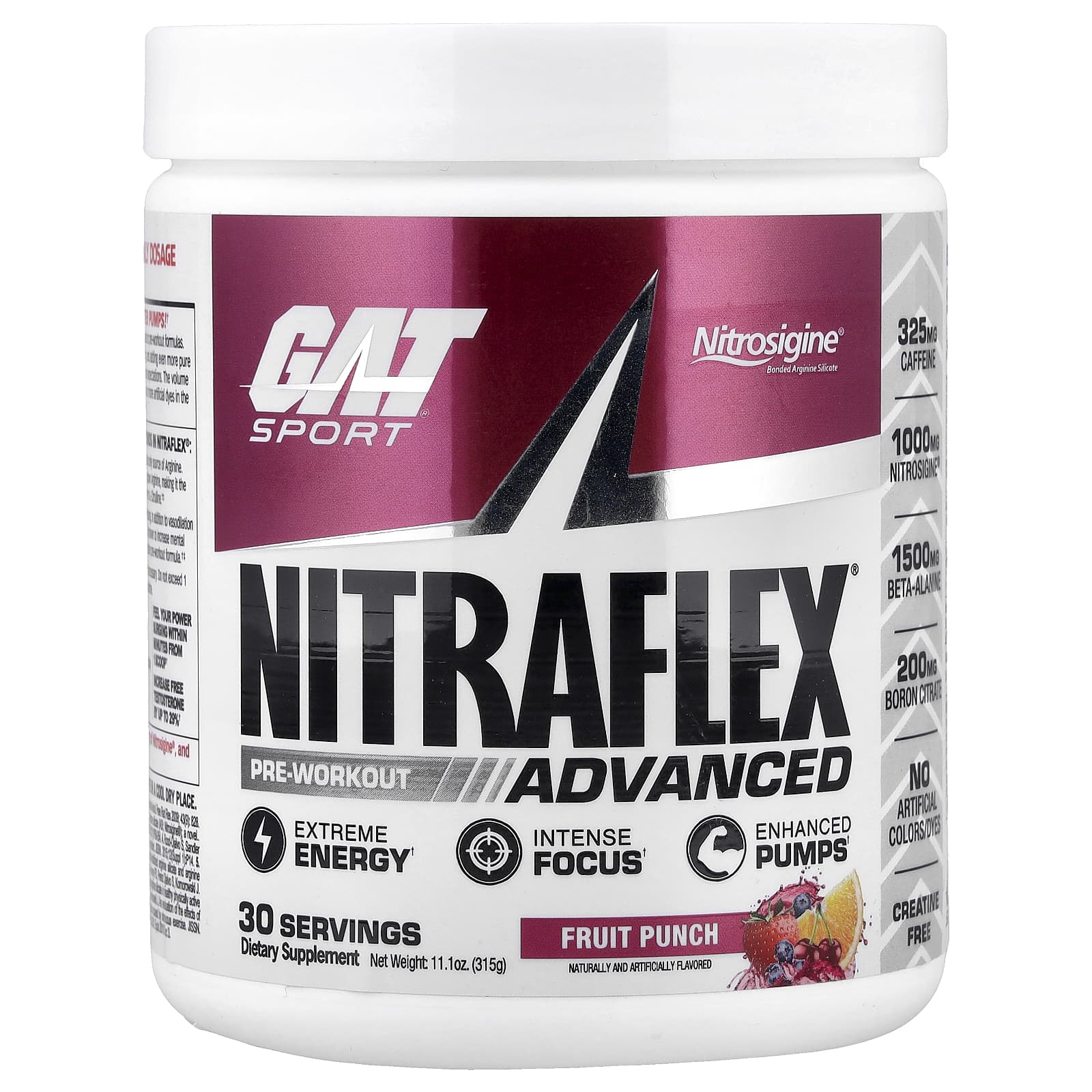 Предтренировочный комплекс GAT Sport NITRAFLEX® Advanced, вкус Fruit Punch, 315 г