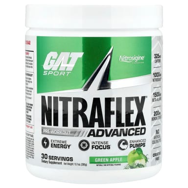 Предтренировочный комплекс GAT Sport NITRAFLEX® Advanced, вкус Green Apple, 285 г