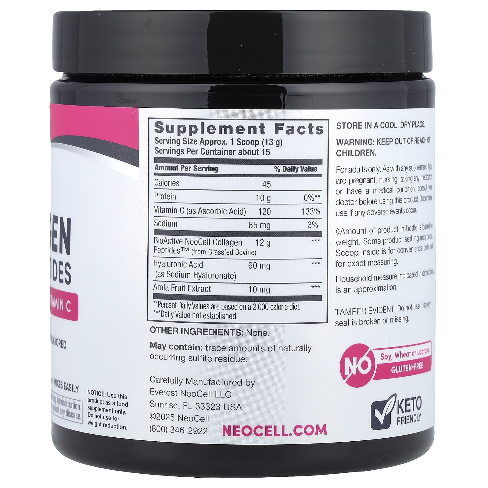 Гиалуроновая кислота NeoCell Advanced Collagen Peptides & Vitamin C, без вкуса, 195 г — фото 2