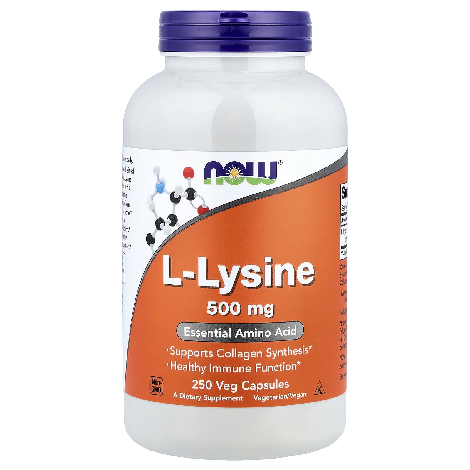 L-лизин NOW Foods L-Lysine, 500 мг, 250 растительных капсул