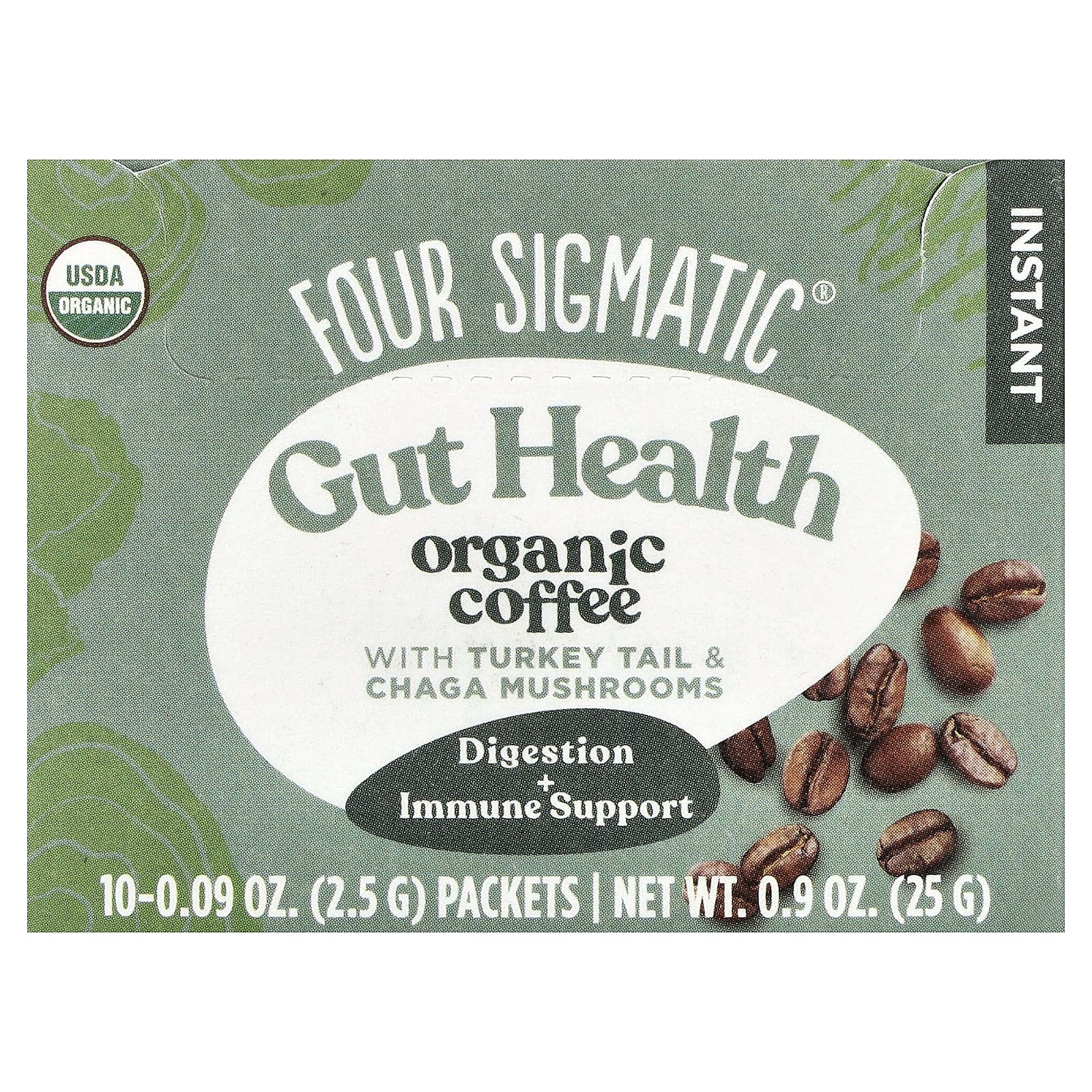 Растворимый кофе Four Sigmatic Gut Health Organic with Turkey Tail & Chaga Mushrooms Medium Roast, оттенок 10 Packets, 2.5 г, саше — фото 2