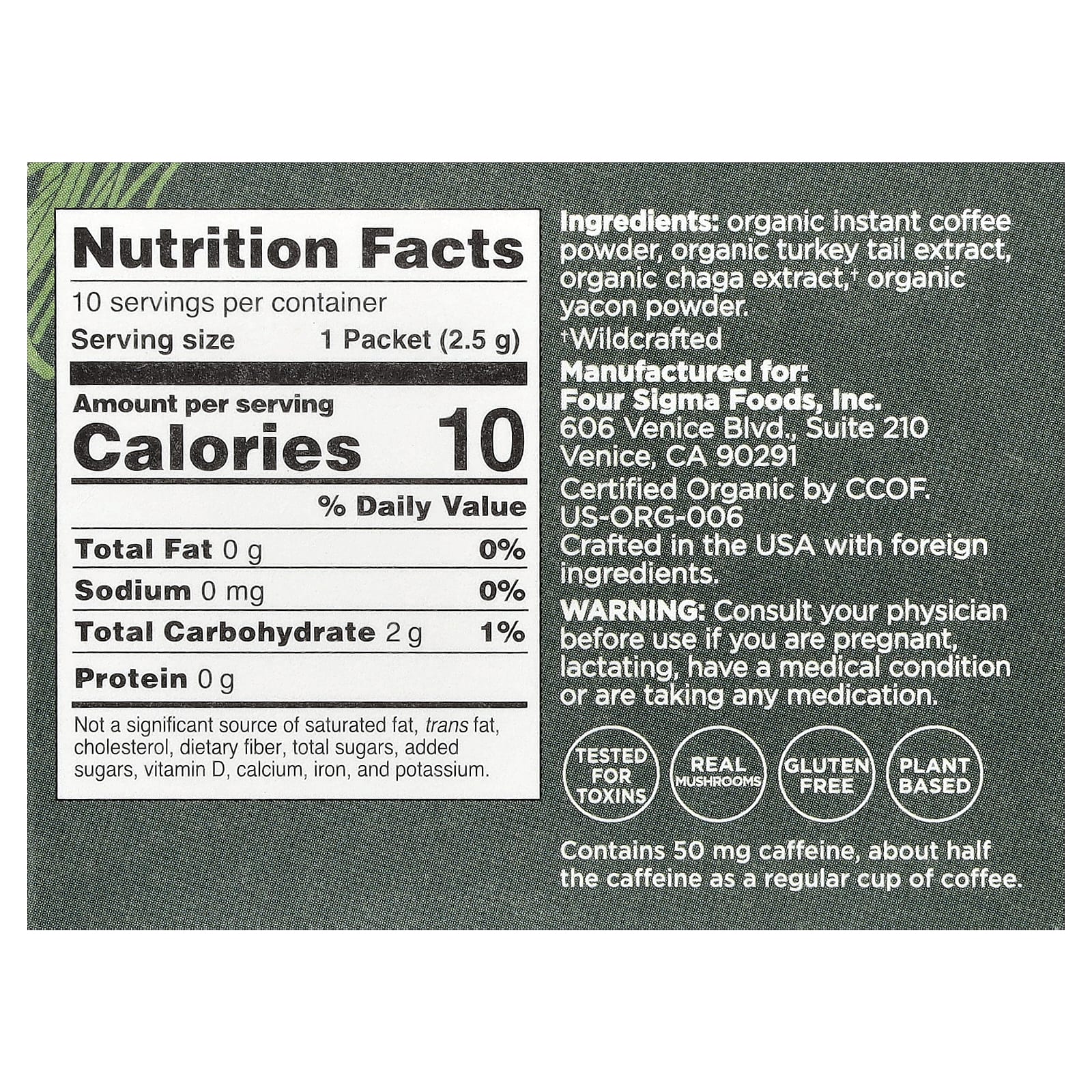 Растворимый кофе Four Sigmatic Gut Health Organic with Turkey Tail & Chaga Mushrooms Medium Roast, оттенок 10 Packets, 2.5 г, саше — фото 3