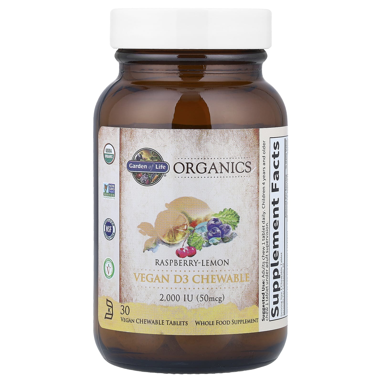 Витамин D3 Garden of Life Organics Vegan Chewable 30 Vegan, вкус Raspberry-Lemon, жевательные таблетки