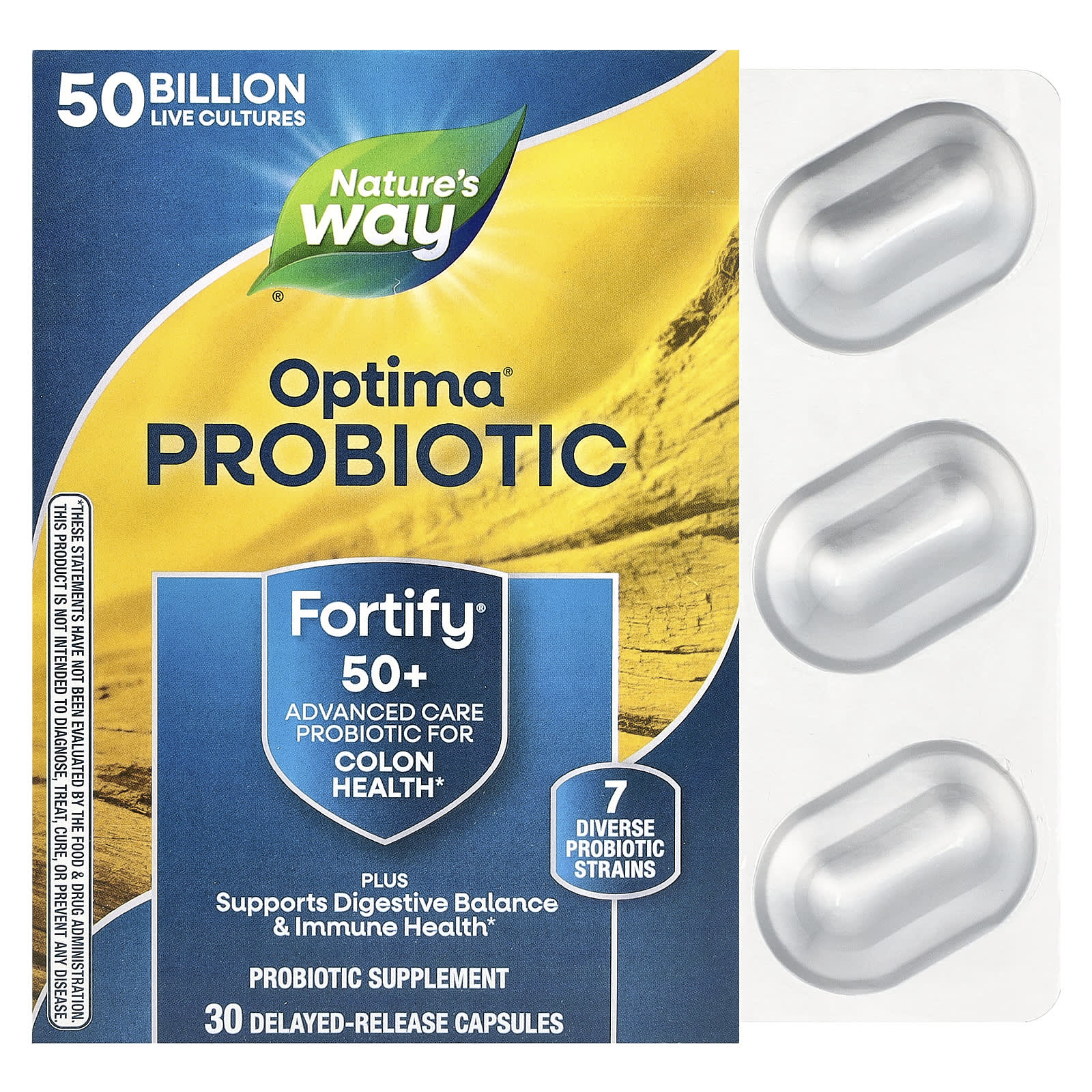 Пробиотик Nature's Way Optima® Fortify® 50+ 30 Delayed-Release Capsules, 50 млрд КОЕ, капсулы