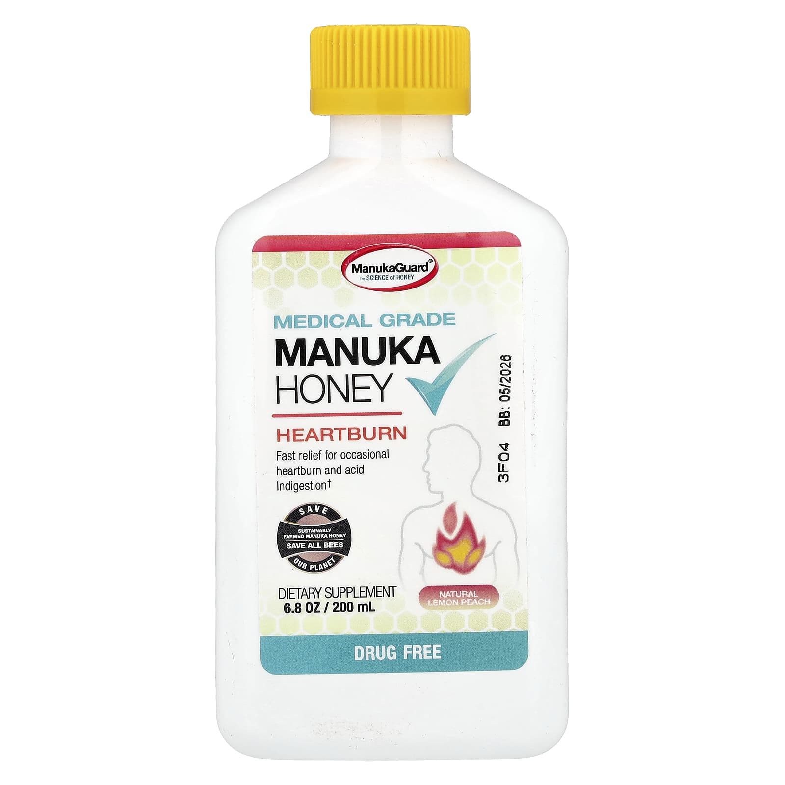 Мёд ManukaGuard Medical Grade Manuka, вкус Natural Lemon Peach, 200 мл