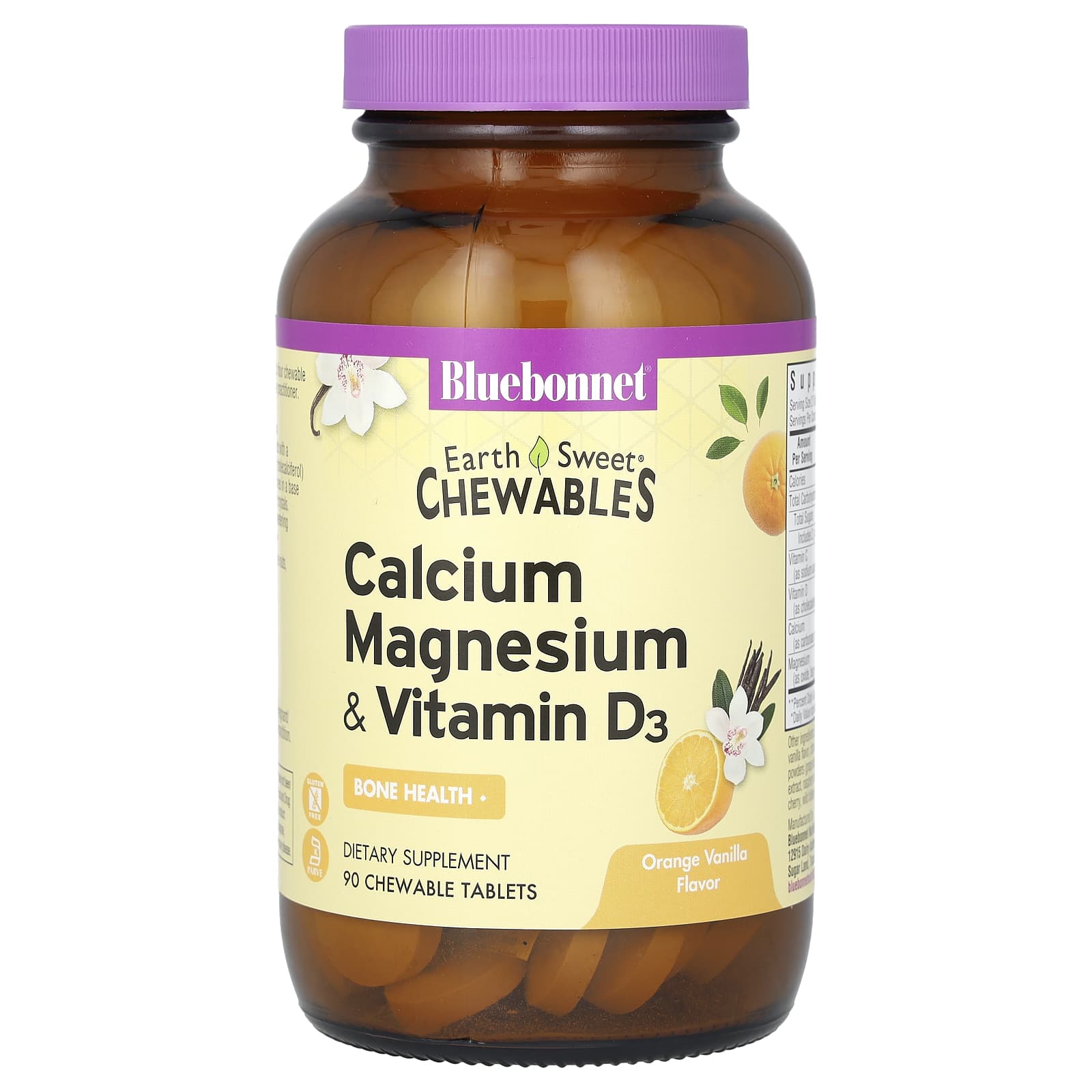 Витамин D3 Bluebonnet Nutrition EarthSweet Chewables Calcium Magnesium &, вкус Orange Vanilla, 90 жевательных таблеток