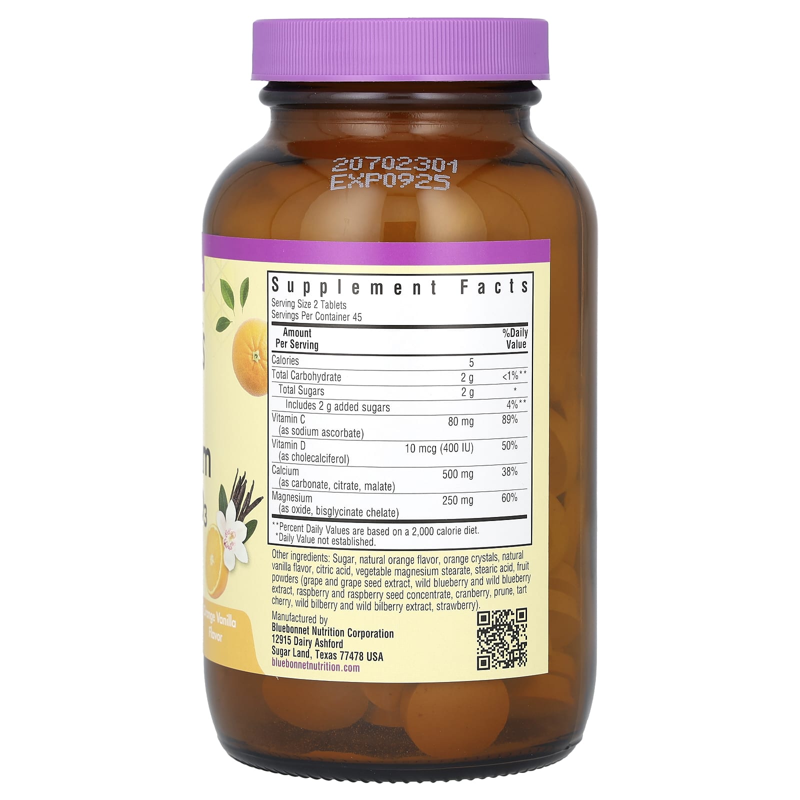 Витамин D3 Bluebonnet Nutrition EarthSweet Chewables Calcium Magnesium &, вкус Orange Vanilla, 90 жевательных таблеток — фото 2