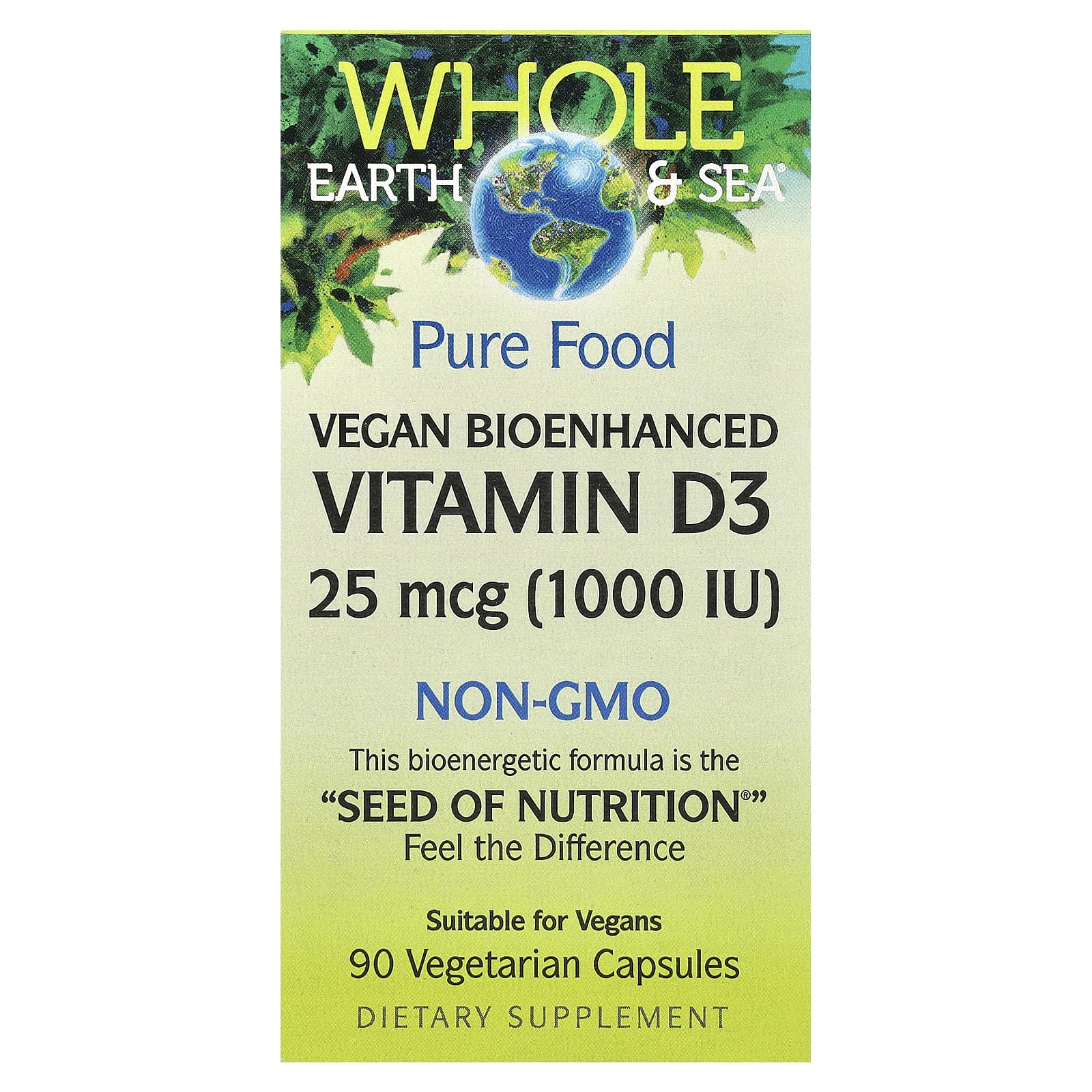 Витамин D3 Natural Factors Whole Earth & Sea Vegan Bioenhanced, 25 мкг (1000 МЕ), 90 растительных капсул — фото 2