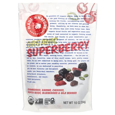Ягоды годжи Made in Nature Cranberries Raisins Cherries Peptia Seeds Blueberries &, вкус Organic Superberry, 284 г