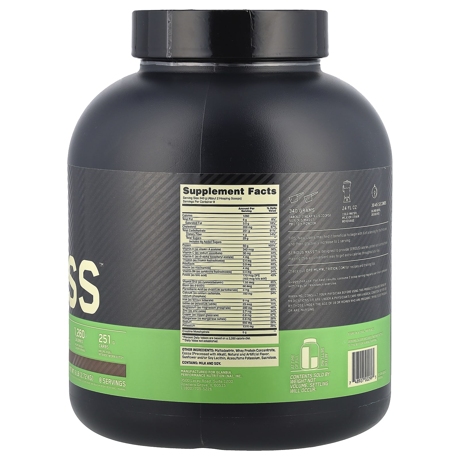 Шоколад Optimum Nutrition Serious Mass™, вкус Chocolate, 2.72 кг — фото 2