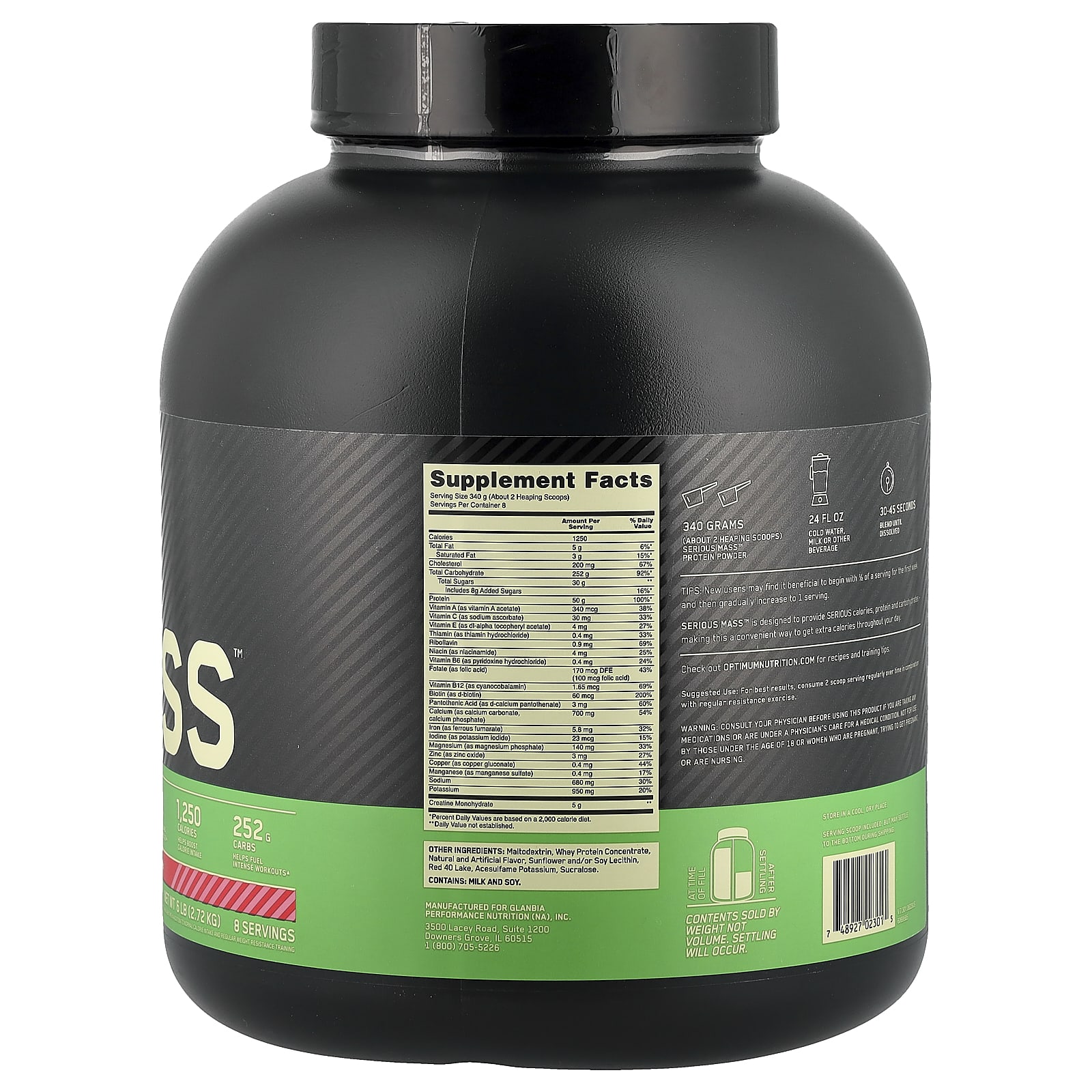 Гейнер Serious Mass Optimum Nutrition™, вкус Strawberry, 2.72 кг — фото 2