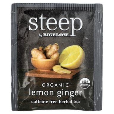 Травяной чай Bigelow Steep Organic 20 Tea Bags, без кофеина, вкус Lemon Ginger, 43 г, чайные пакетики