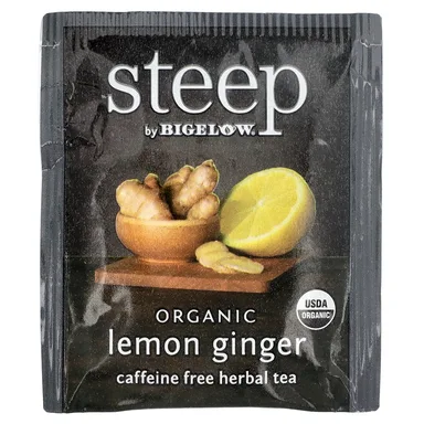 Фото товара: Травяной чай Bigelow Steep Organic 20 Tea Bags, без кофеина, лимон и имбирь, 43 г, чайные пакетики