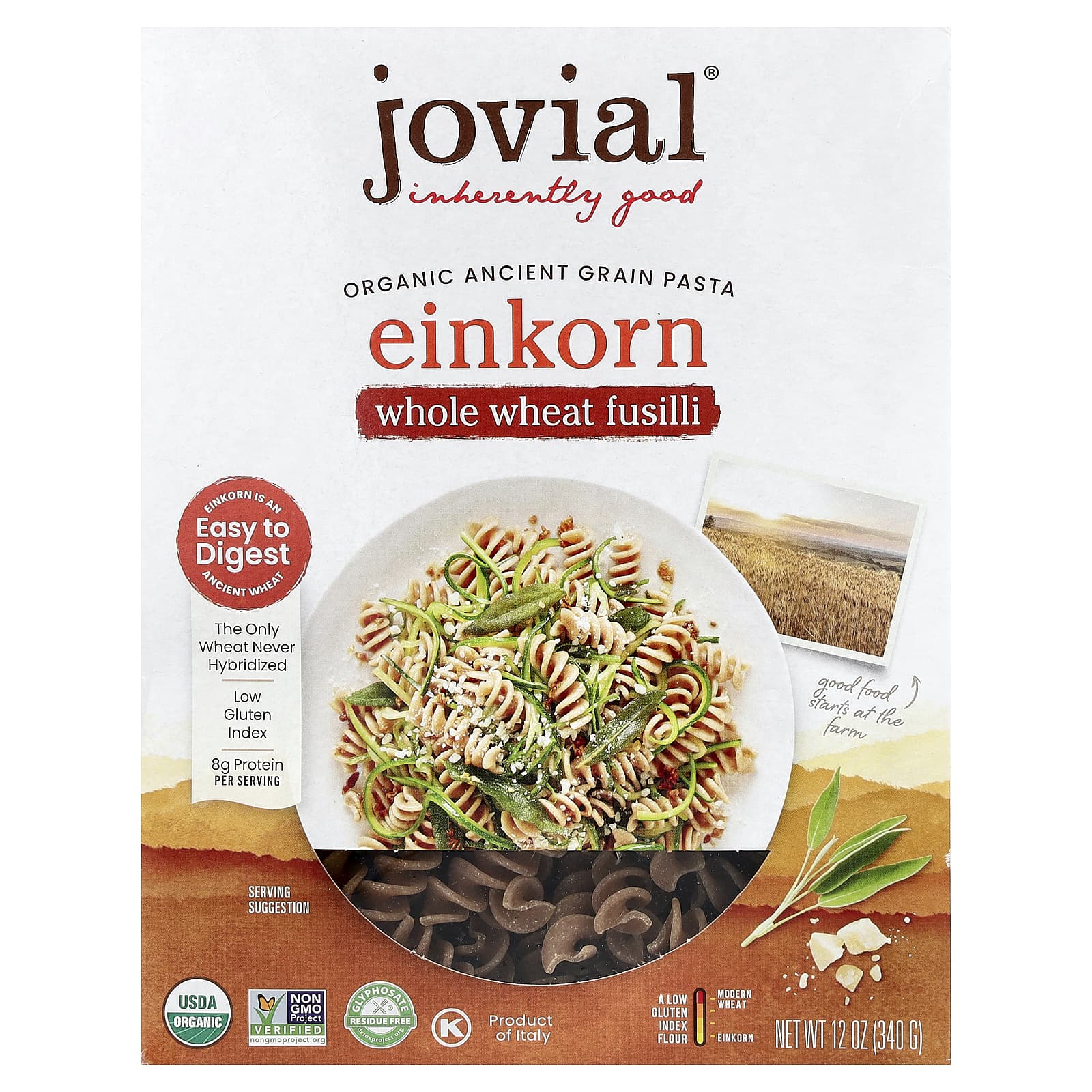 Паста Jovial Organic Ancient Grain Einkorn Whole Wheat Fusilli, 340 г
