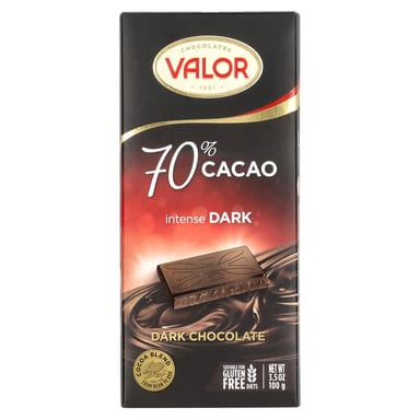 Темный шоколад Valor 70% Cacao, вкус Intense Dark Chocolate, 100 г
