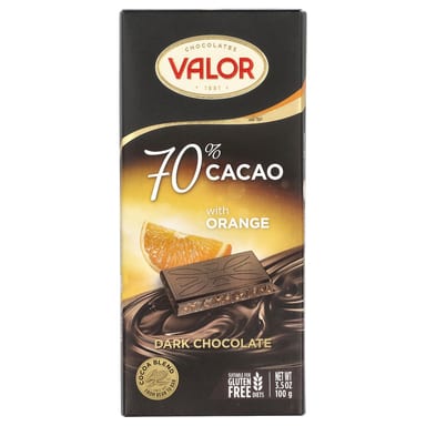 Темный шоколад Valor 70% Cocoa, вкус Dark Chocolate with Orange, 100 г